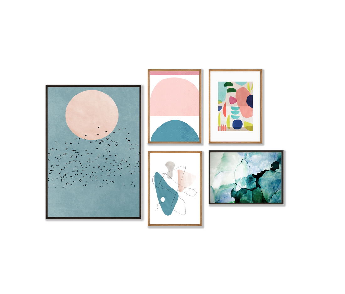 Gallery Wall of blue and pink art prints from Athena