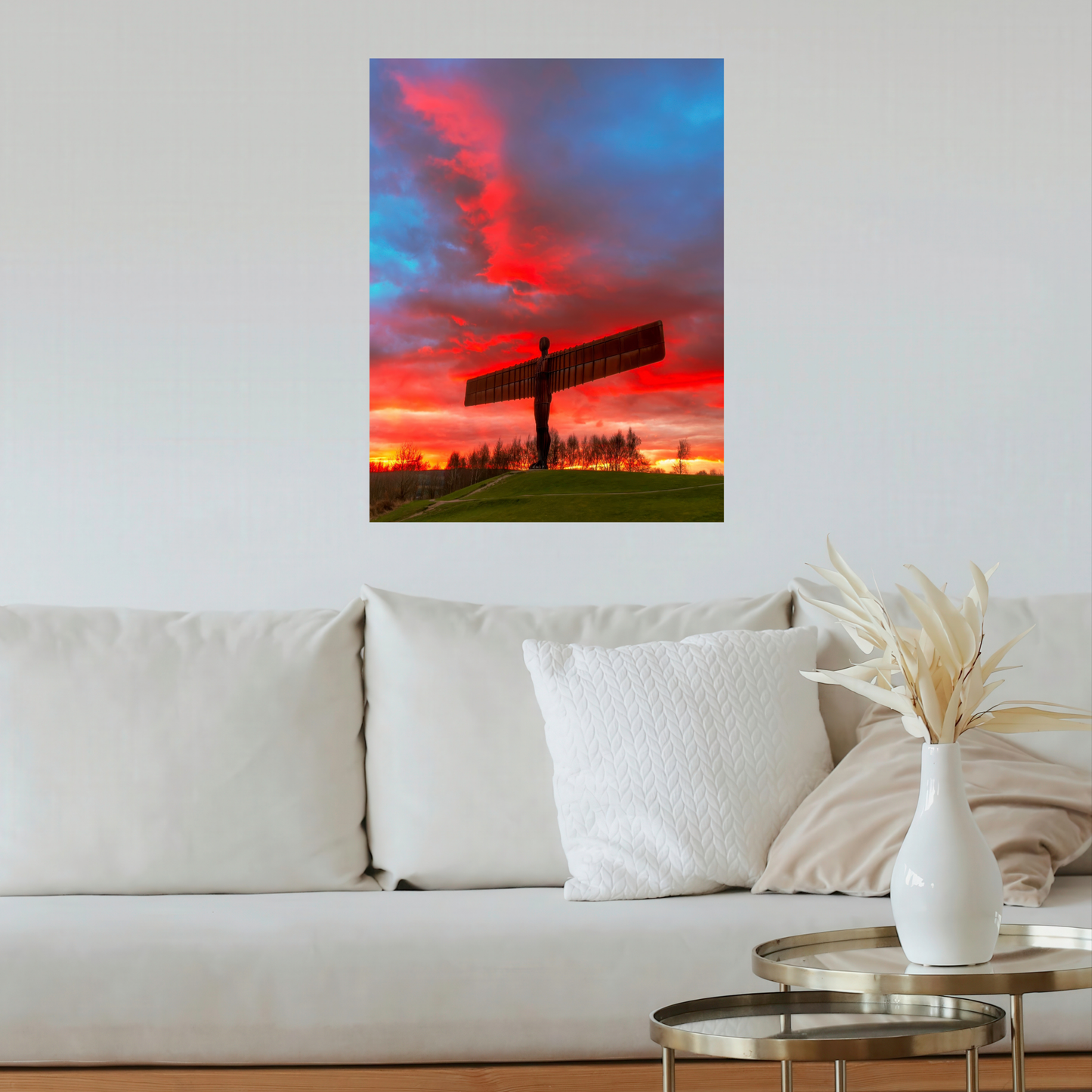 Glorious Red Sunset Clouds at the Angel of The North by Steven Robinson