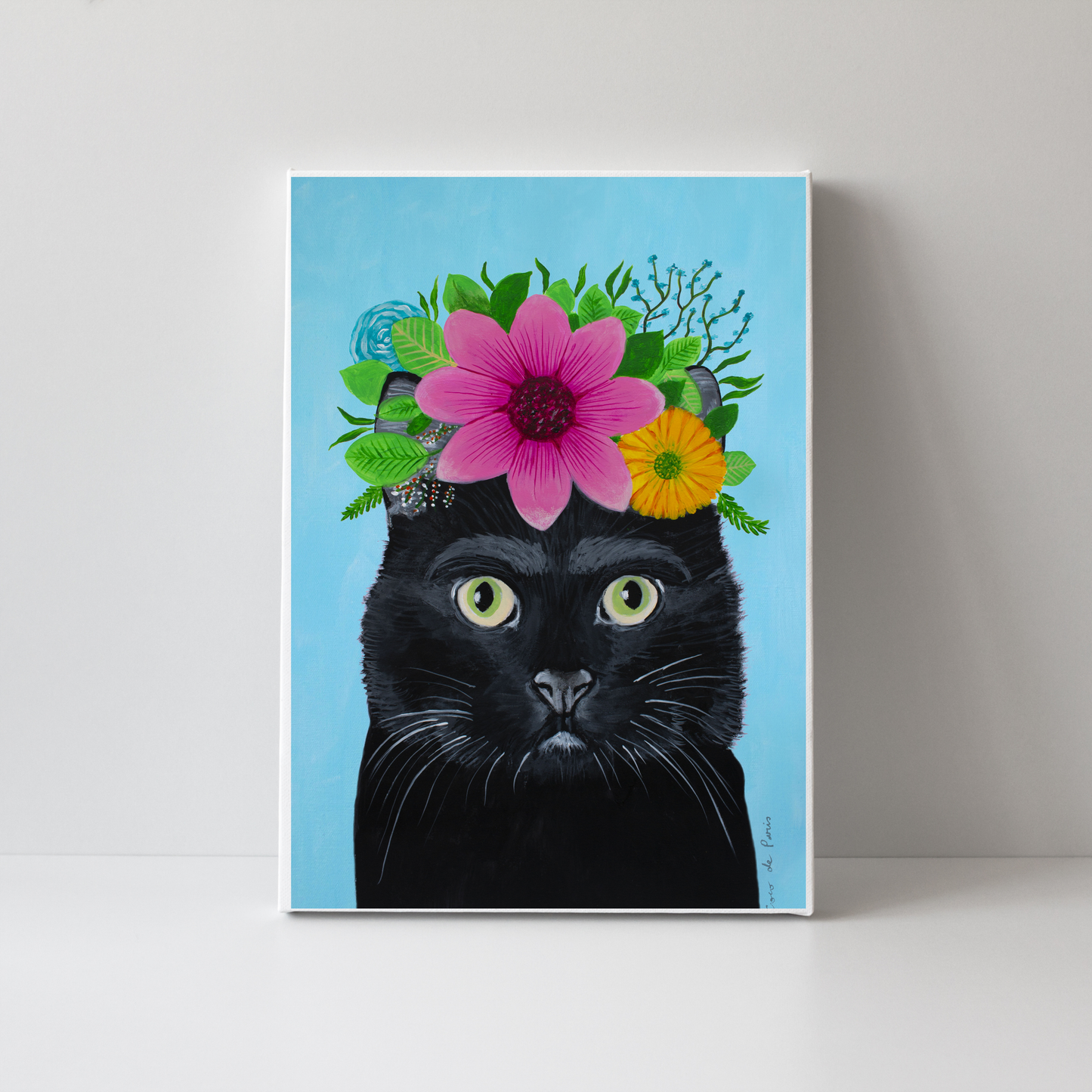 Frida Kahlo Black Cat Blue by Coco Deparis