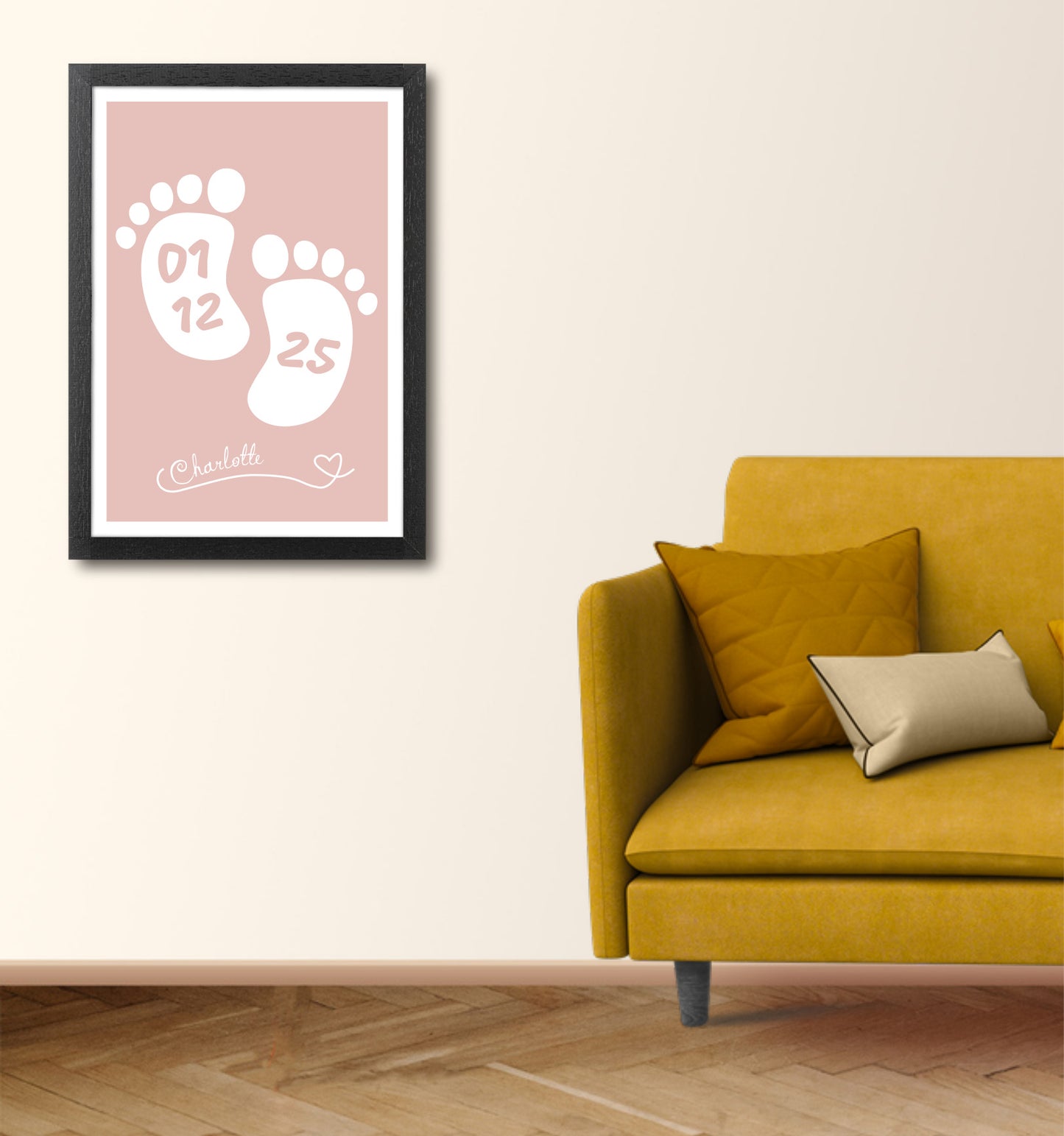 Personalised Baby Feet Date & Name Print