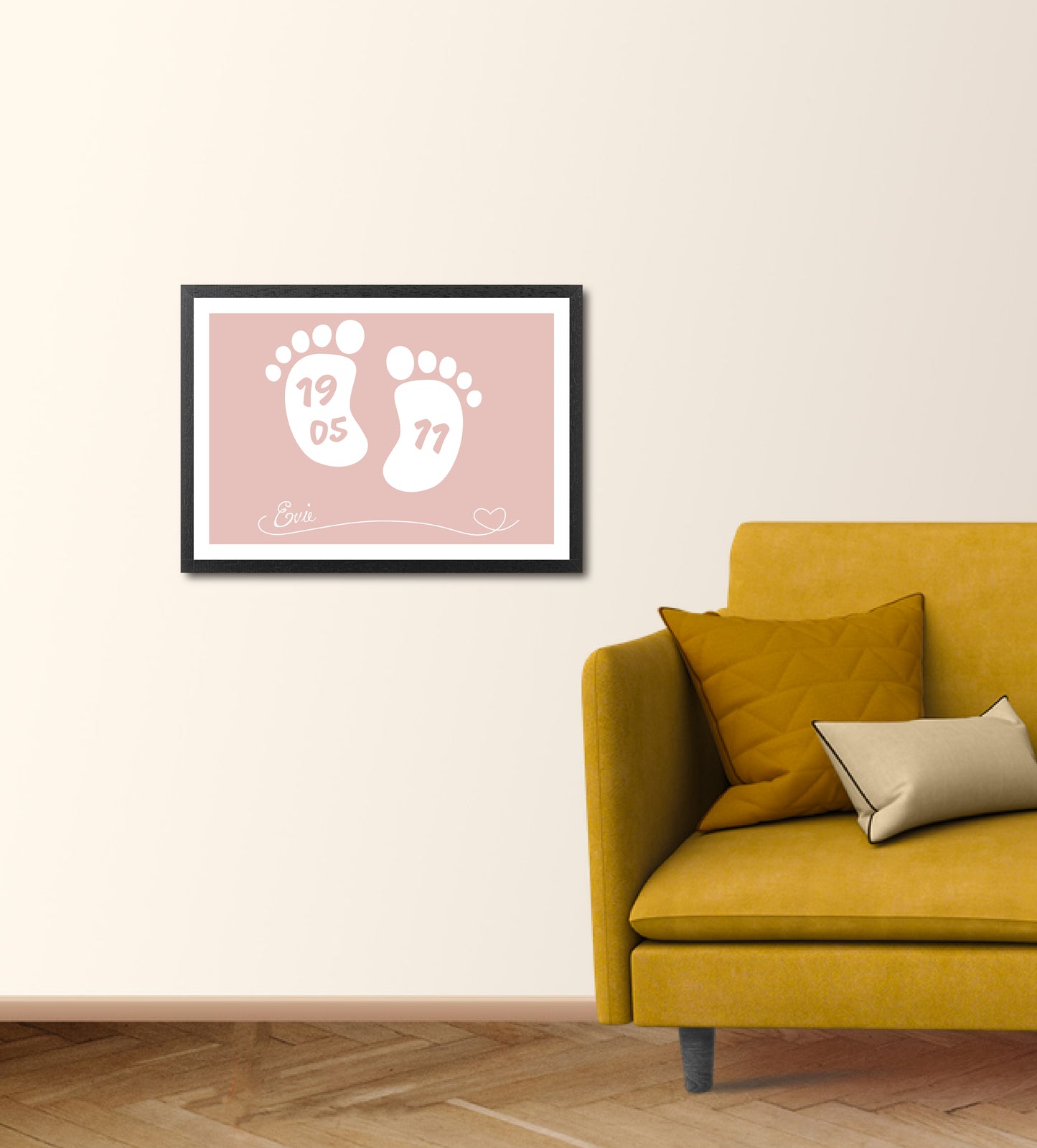 Personalised Baby Feet Date & Name Print Landscape