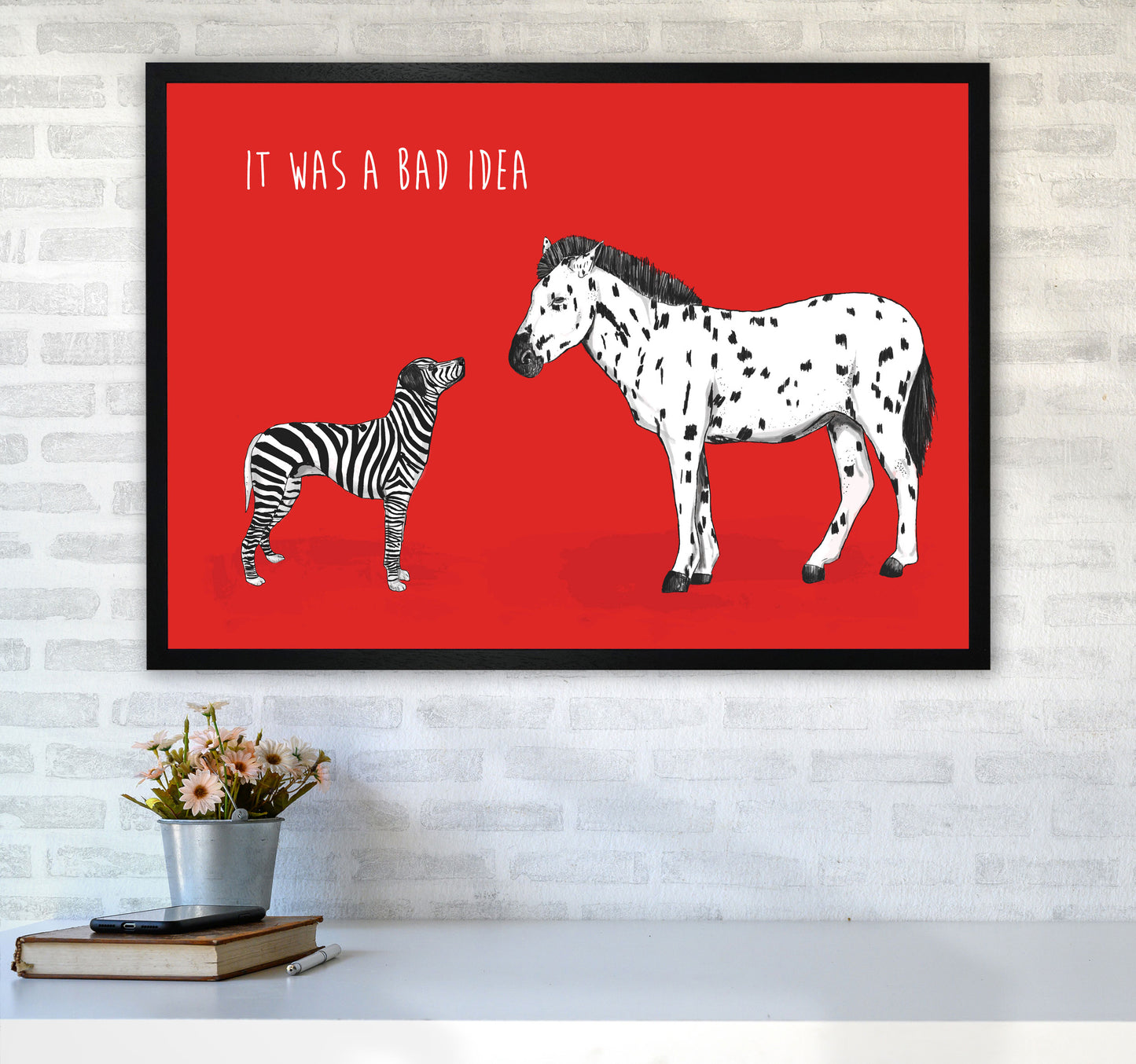 It Was A Bad Idea Humorous Animals Animal Art Print by Balaz Solti A1 White Frame