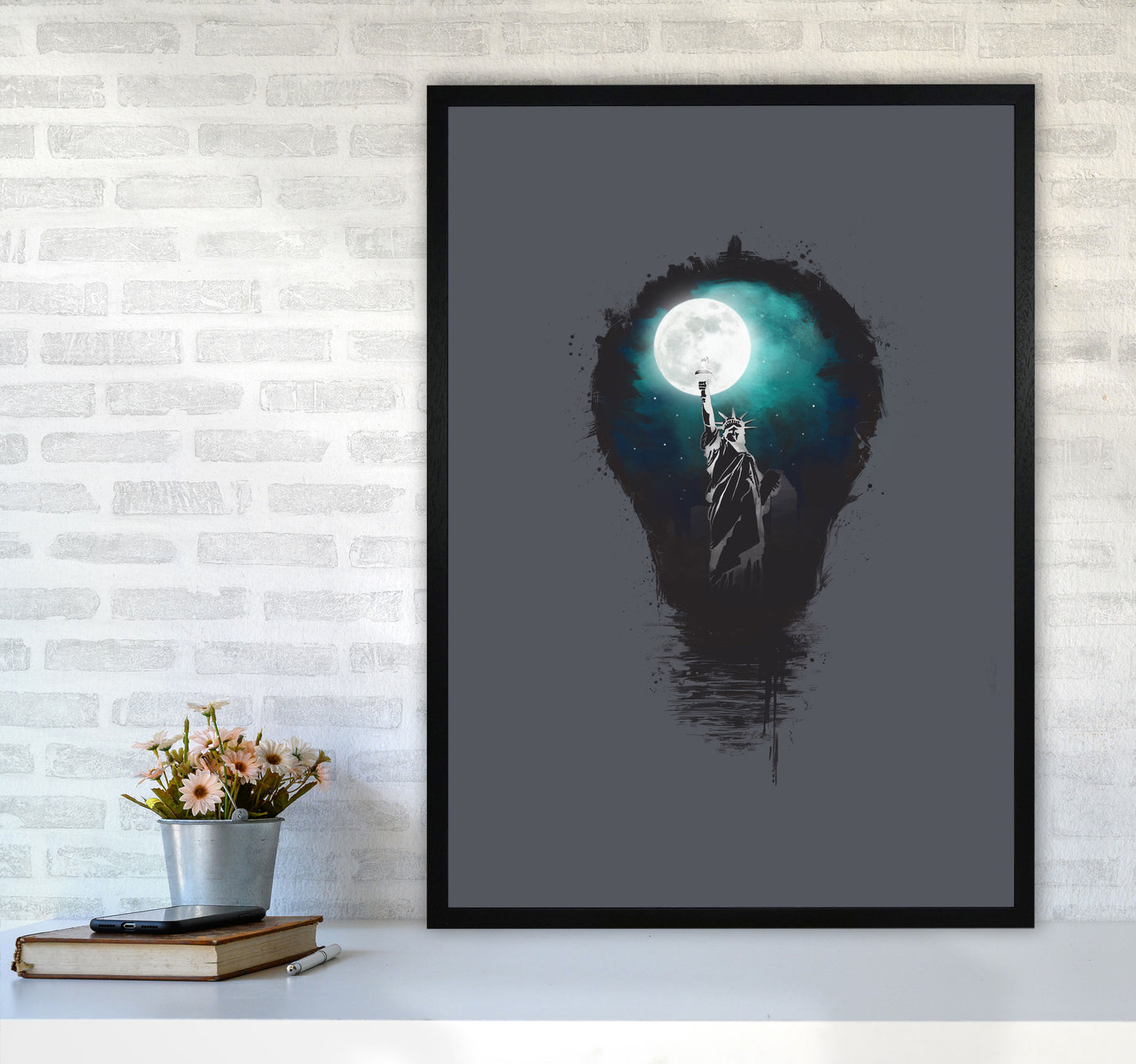 Big City Lights Art Print by Balaz Solti A1 White Frame