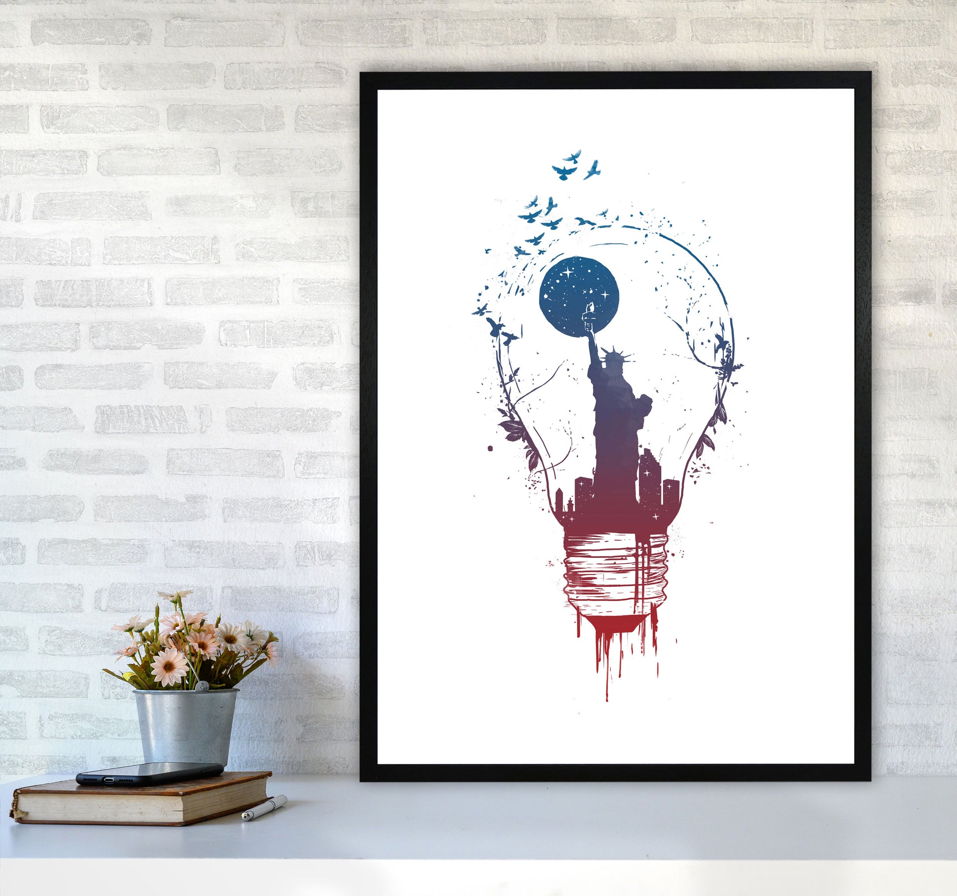 Big City Lights Art Print by Balaz Solti A1 White Frame