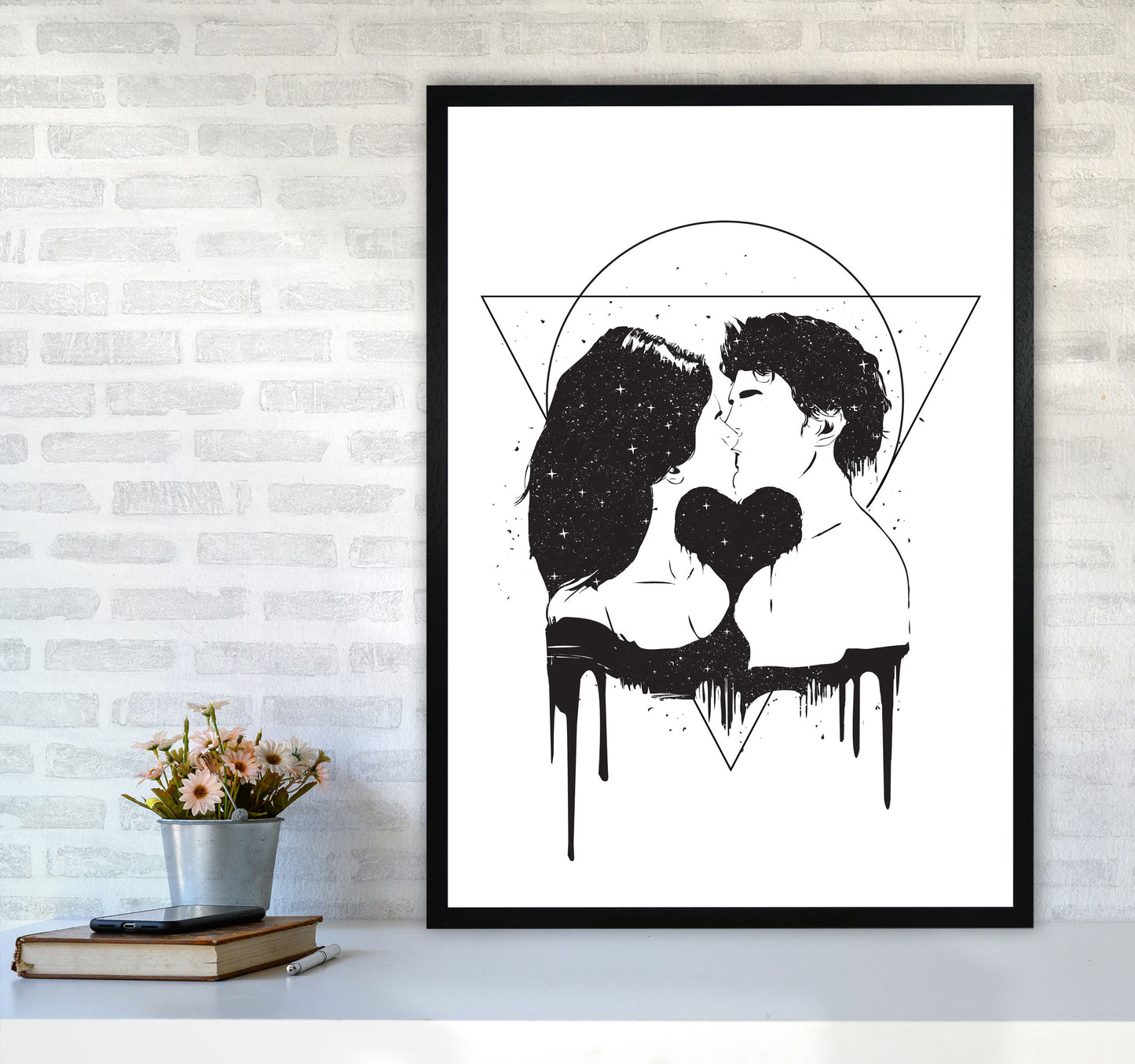 Cosmic Love B&W Art Print by Balaz Solti A1 White Frame