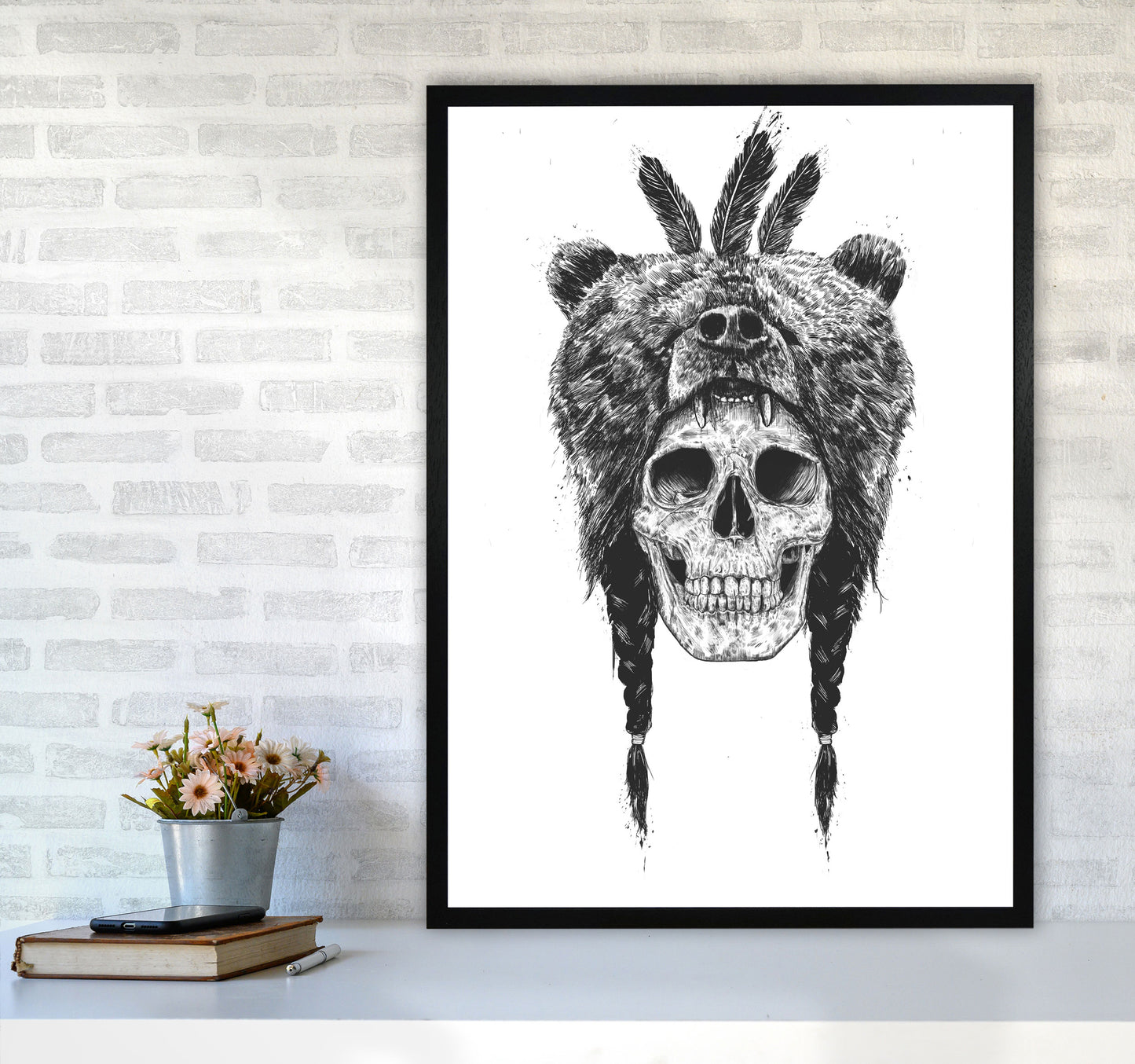Dead Shaman B&W Gothic Art Print by Balaz Solti A1 White Frame