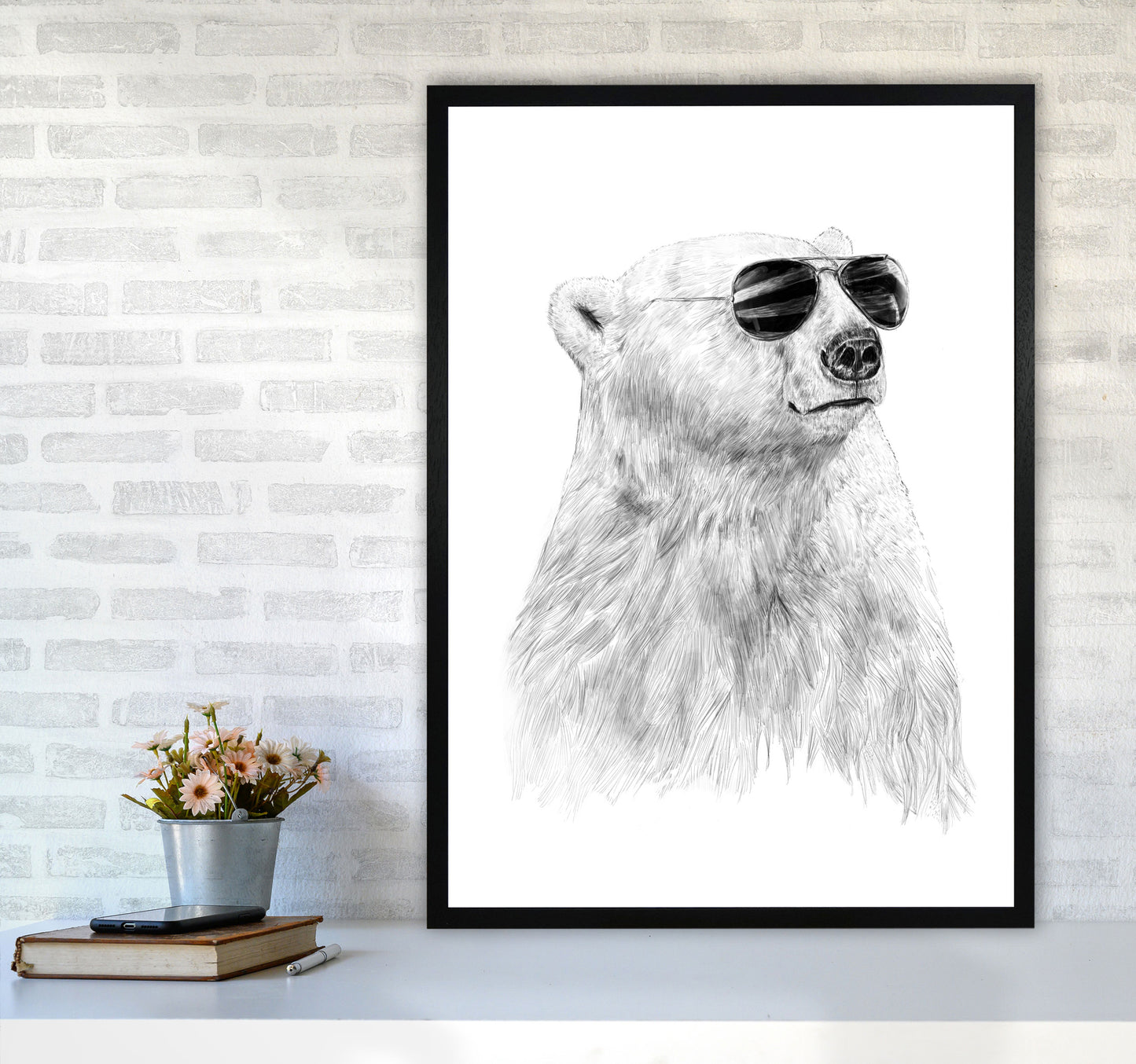 Don't Let The Sun Go Down Bear Animal Art Print by Balaz Solti A1 White Frame