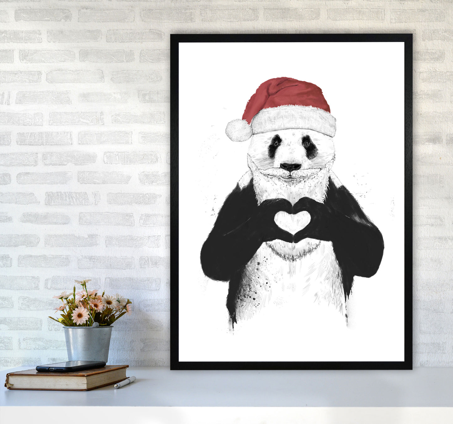 Santa Panda Animal Art Print by Balaz Solti A1 White Frame