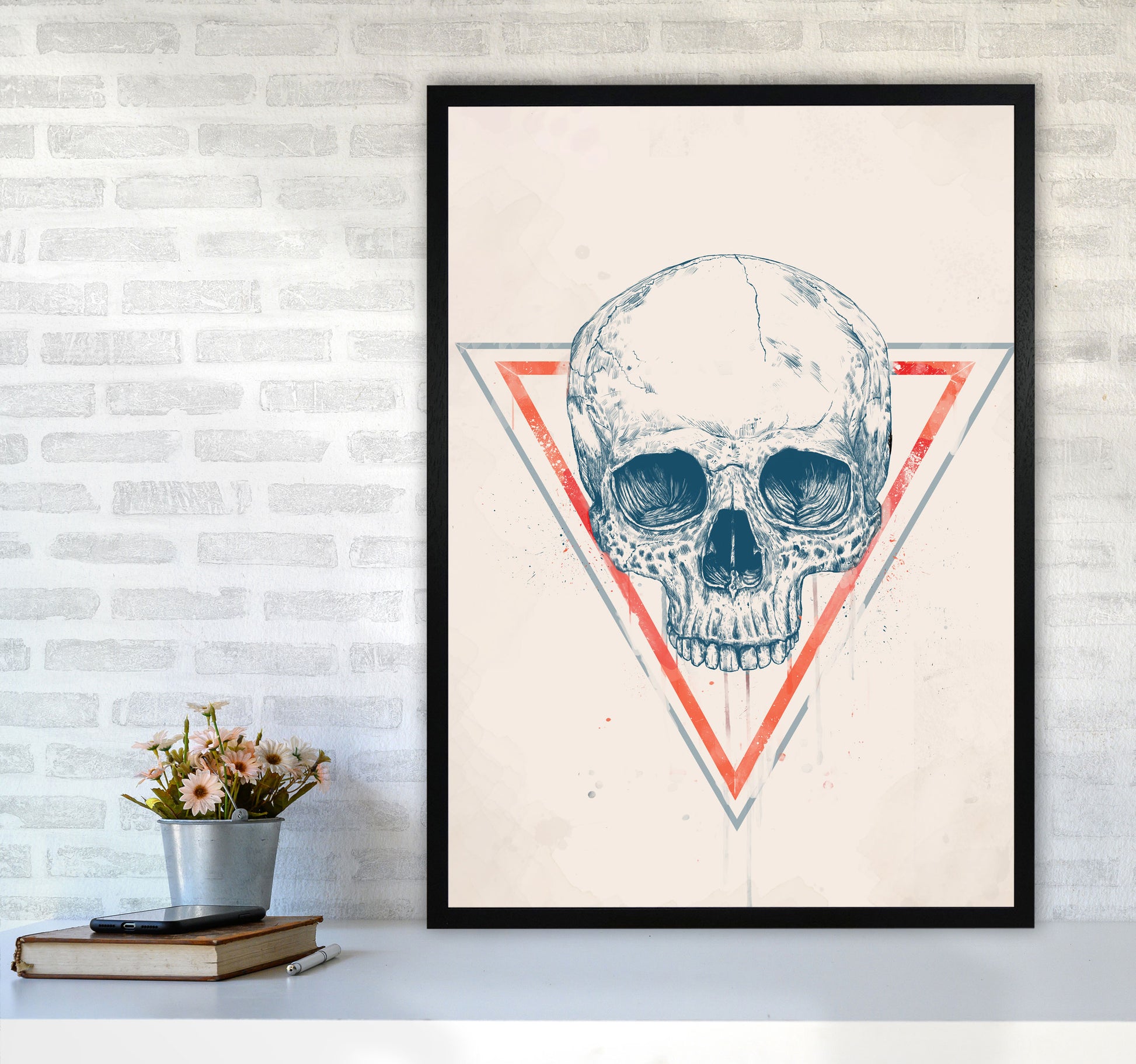 Skull In Triangles Art Print by Balaz Solti A1 White Frame