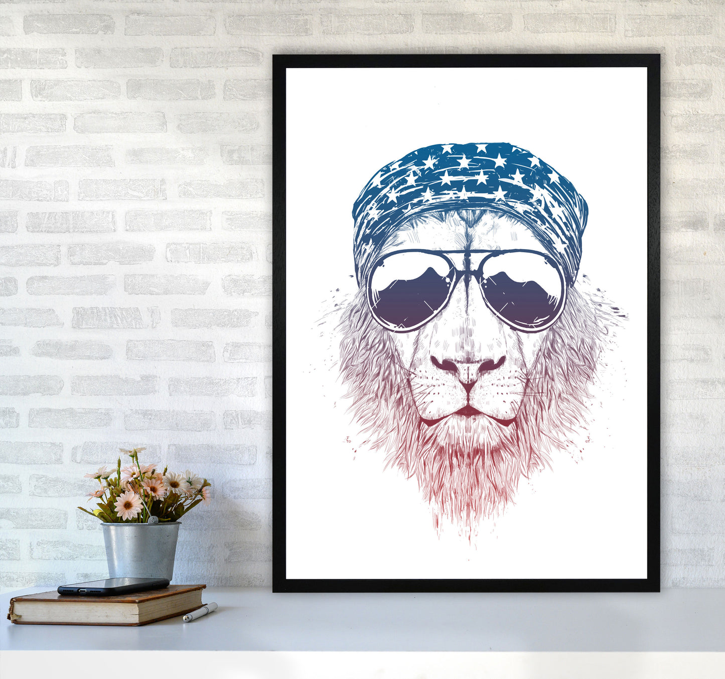 Wild Lion Colour Animal Art Print by Balaz Solti A1 White Frame