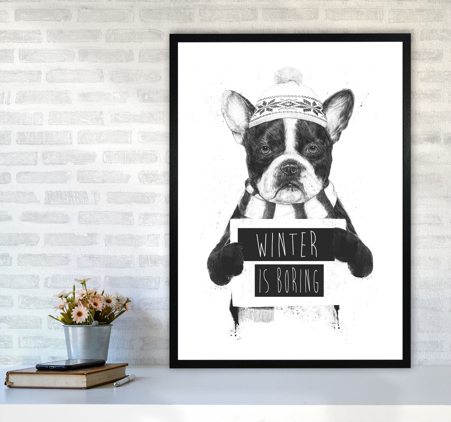 Winter Is Boring Animal Art Print by Balaz Solti A1 White Frame