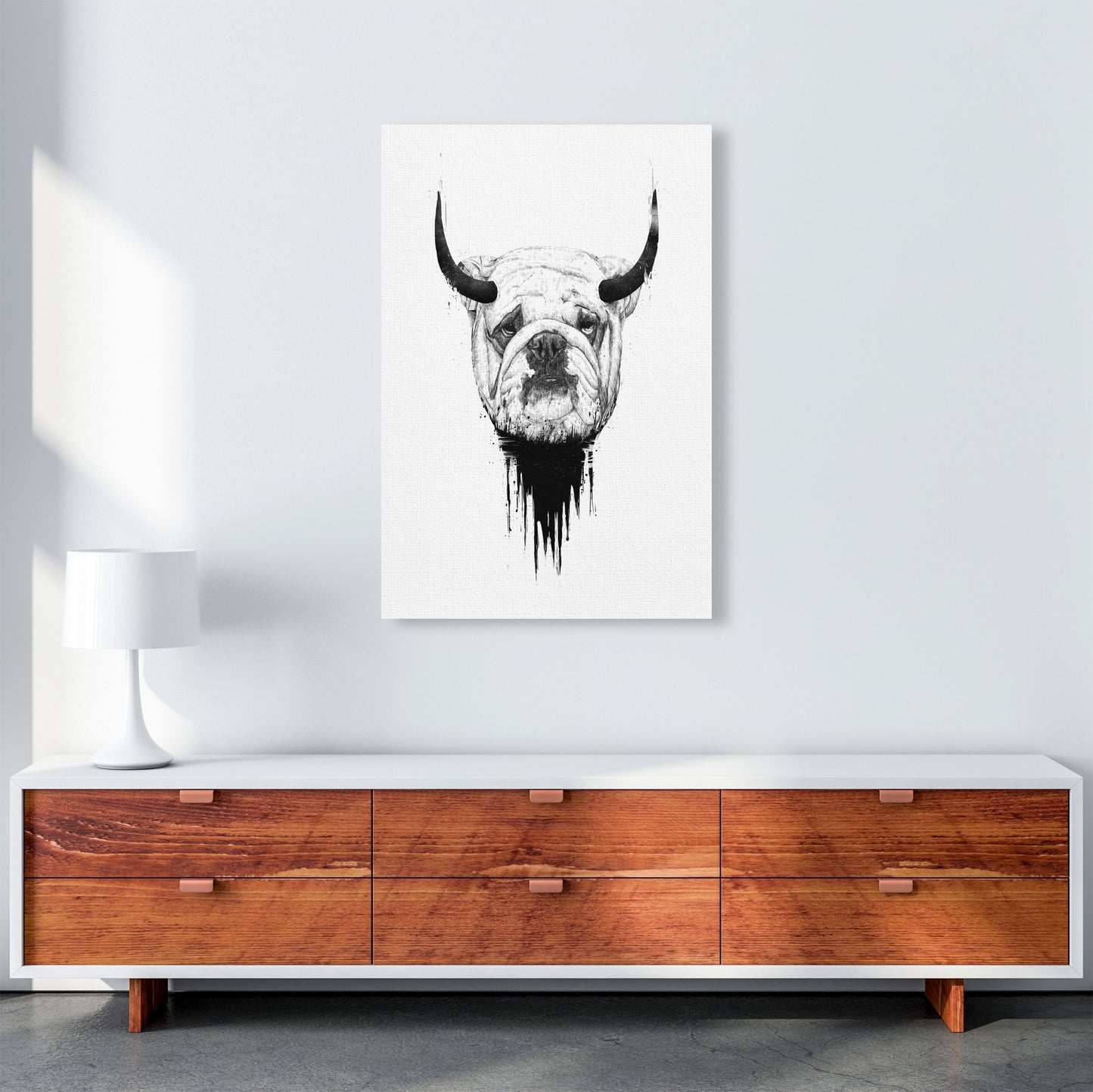 Bulldog Horns Animal Art Print by Balaz Solti A1 Canvas