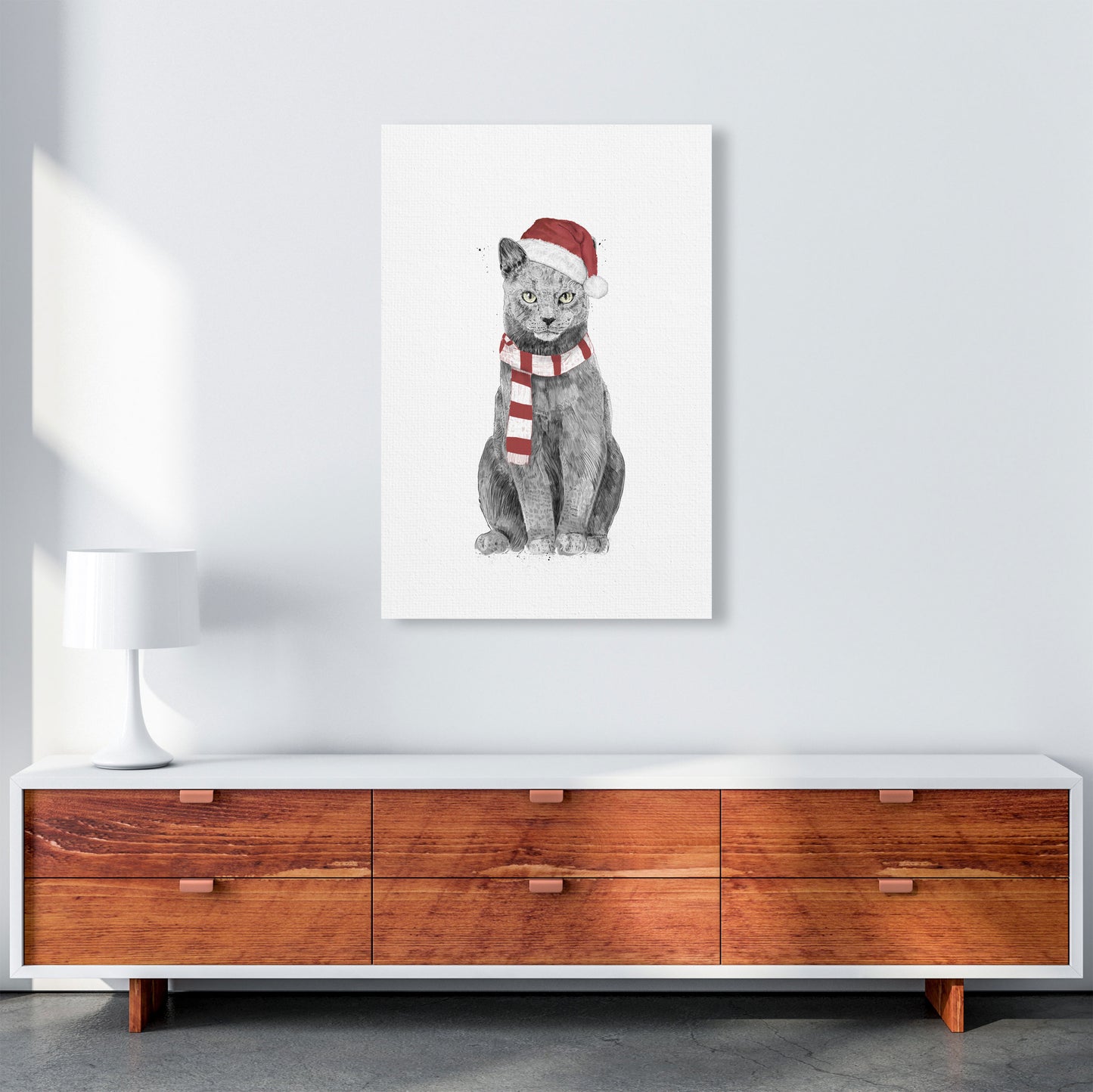 Christmas Cat Animal Art Print by Balaz Solti A1 Canvas