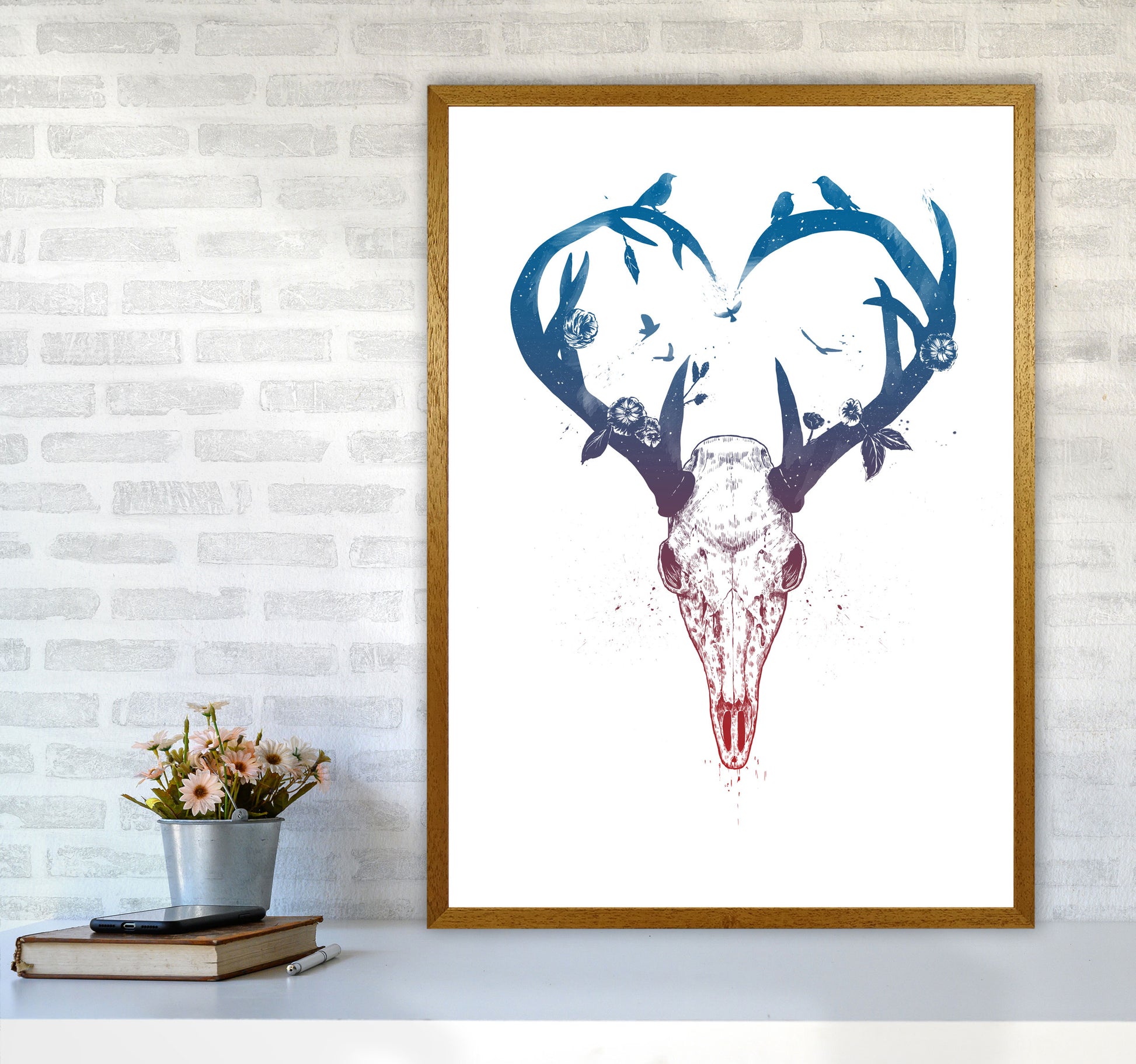 Never-ending Love Deer Skull Animal Art Print by Balaz Solti A1 Print Only