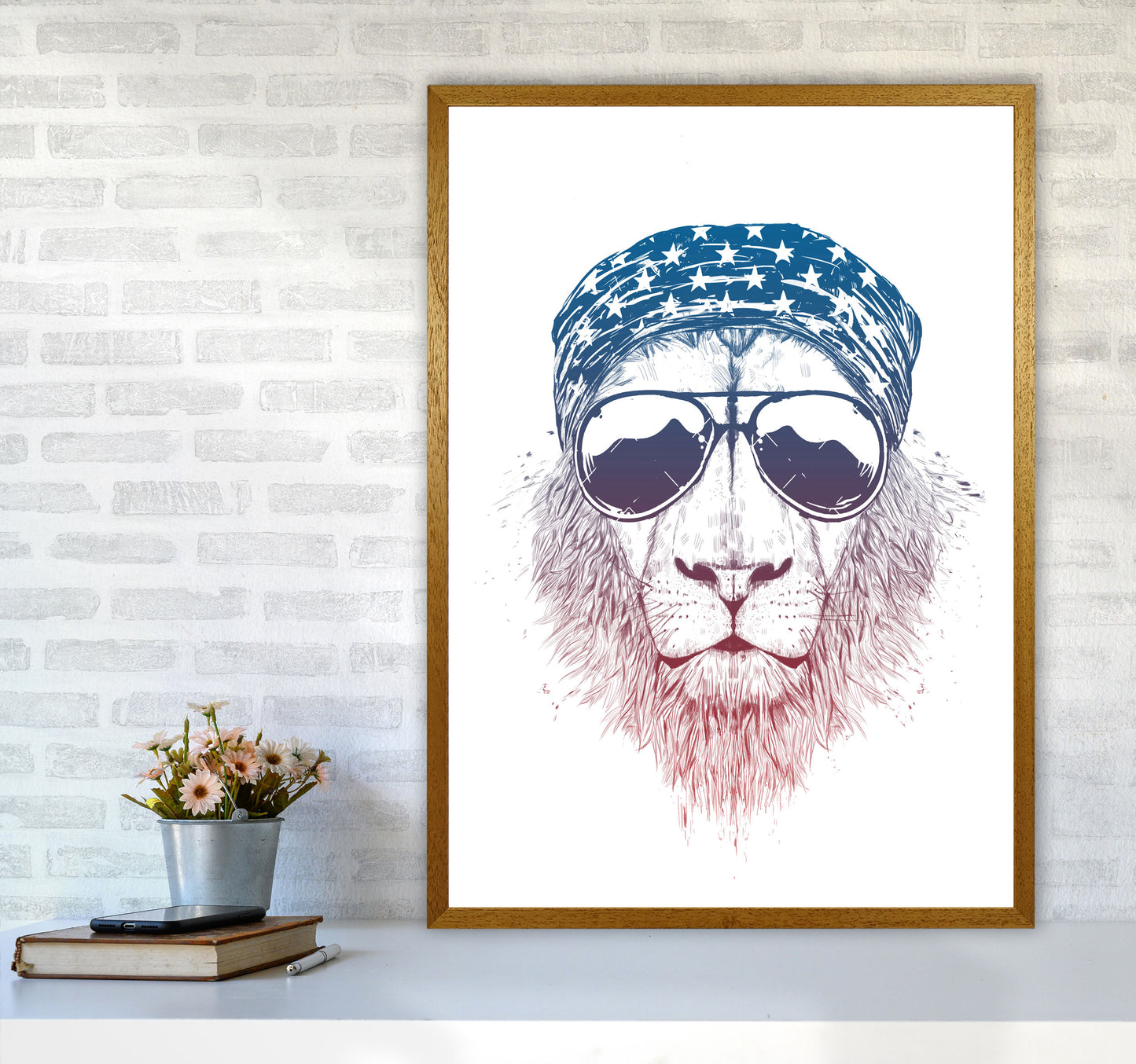 Wild Lion Colour Animal Art Print by Balaz Solti A1 Print Only