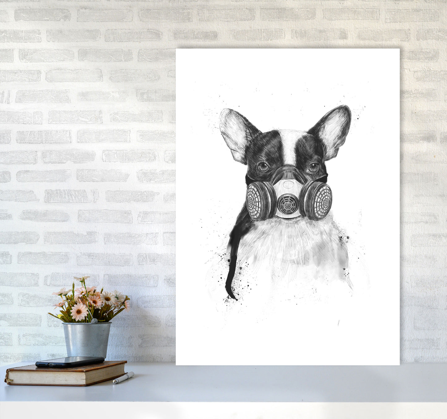 Big City Life Bulldog Animal Art Print by Balaz Solti A1 Black Frame