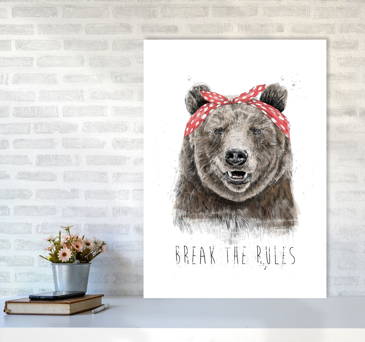 Break The Rules Grizzly Animal Art Print by Balaz Solti A1 Black Frame