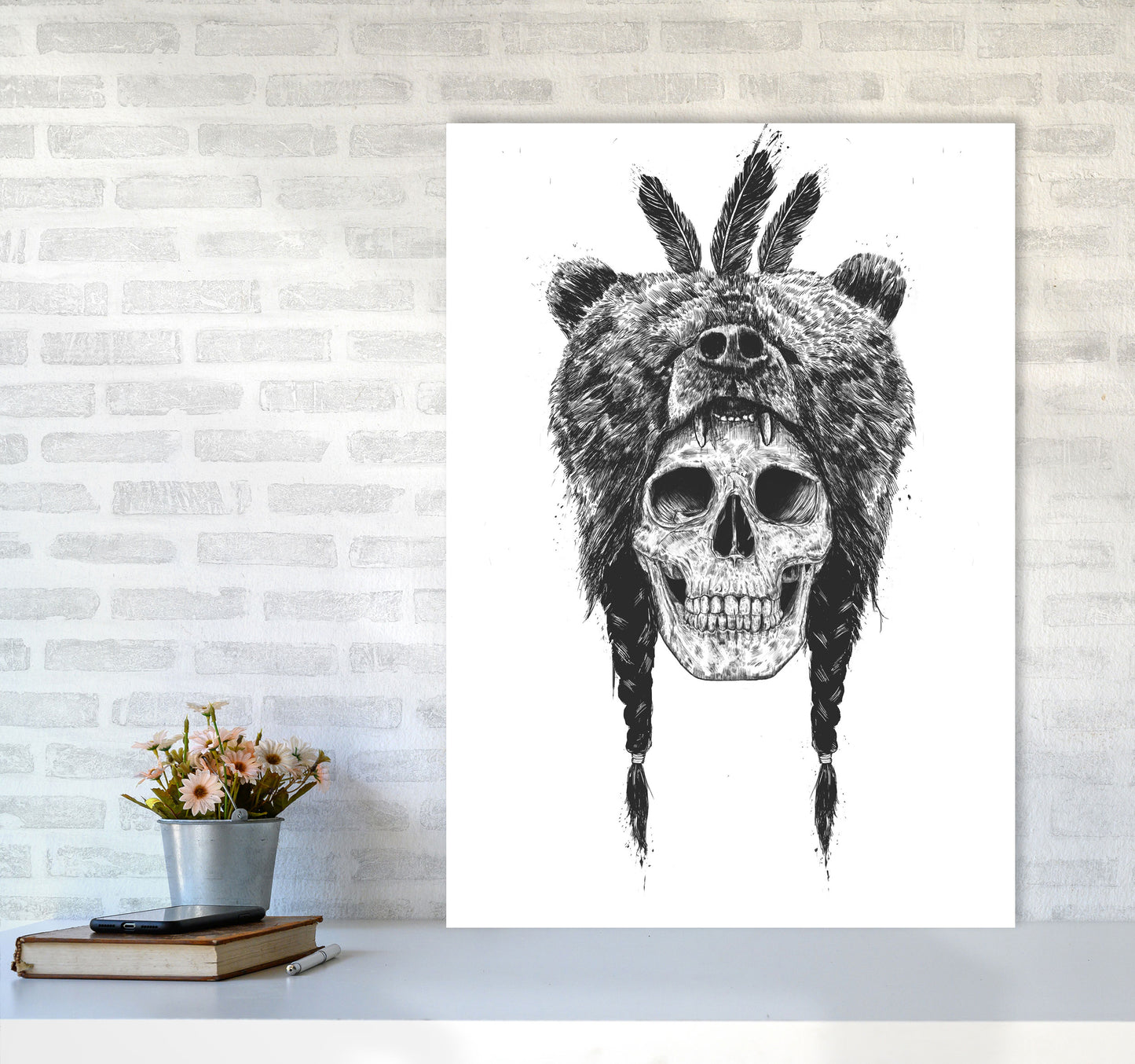 Dead Shaman B&W Gothic Art Print by Balaz Solti A1 Black Frame