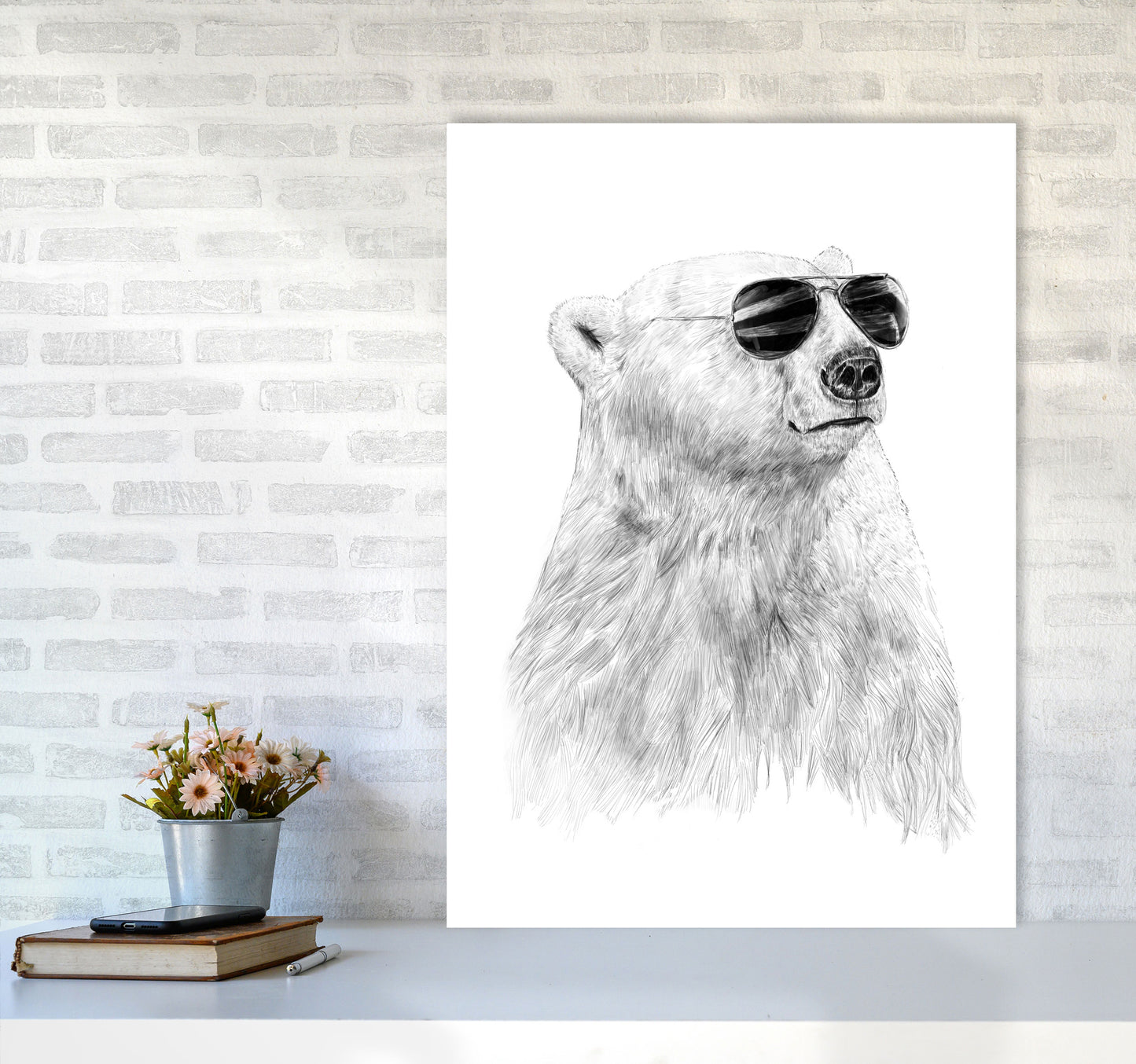 Don't Let The Sun Go Down Bear Animal Art Print by Balaz Solti A1 Black Frame