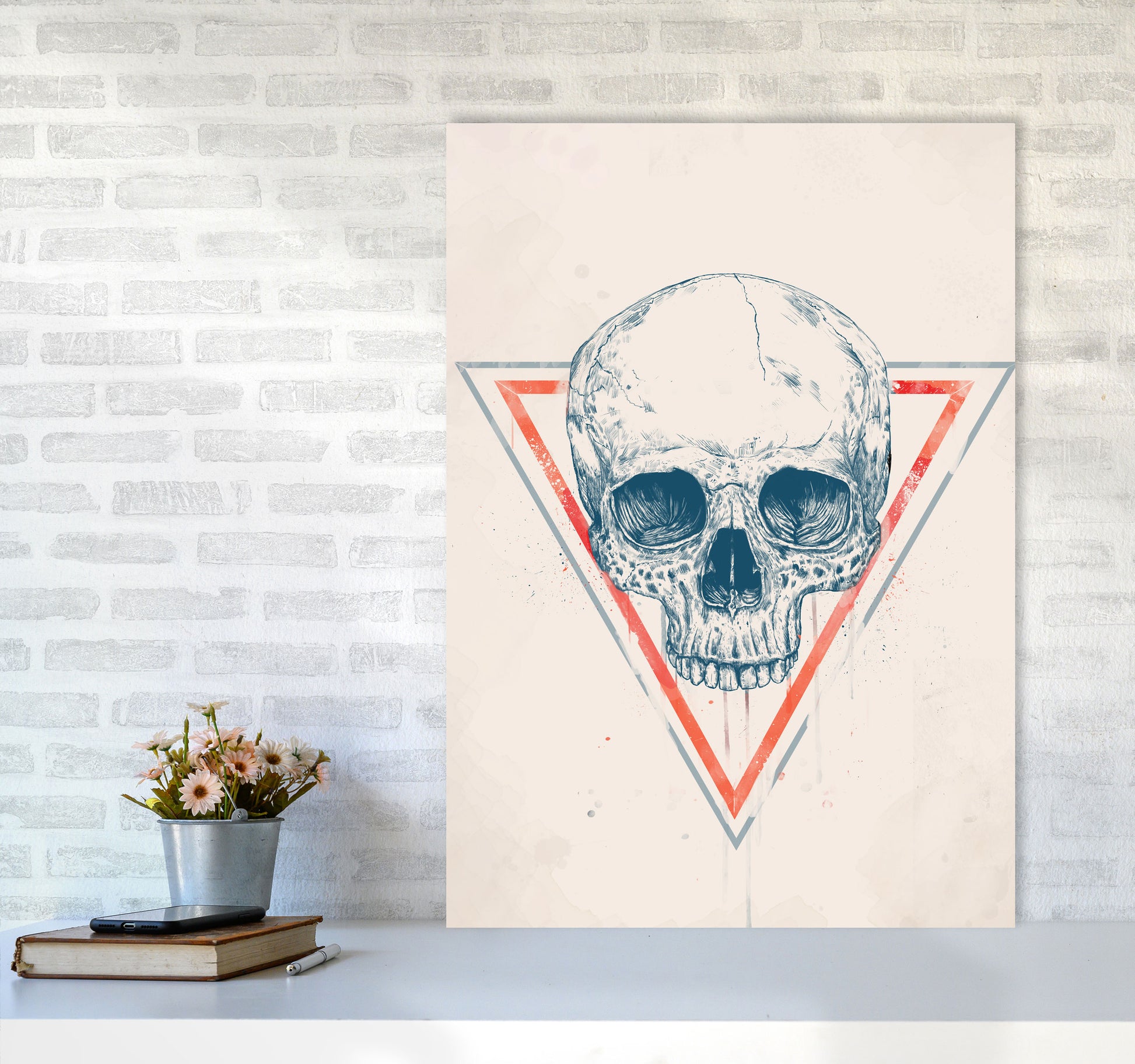 Skull In Triangles Art Print by Balaz Solti A1 Black Frame