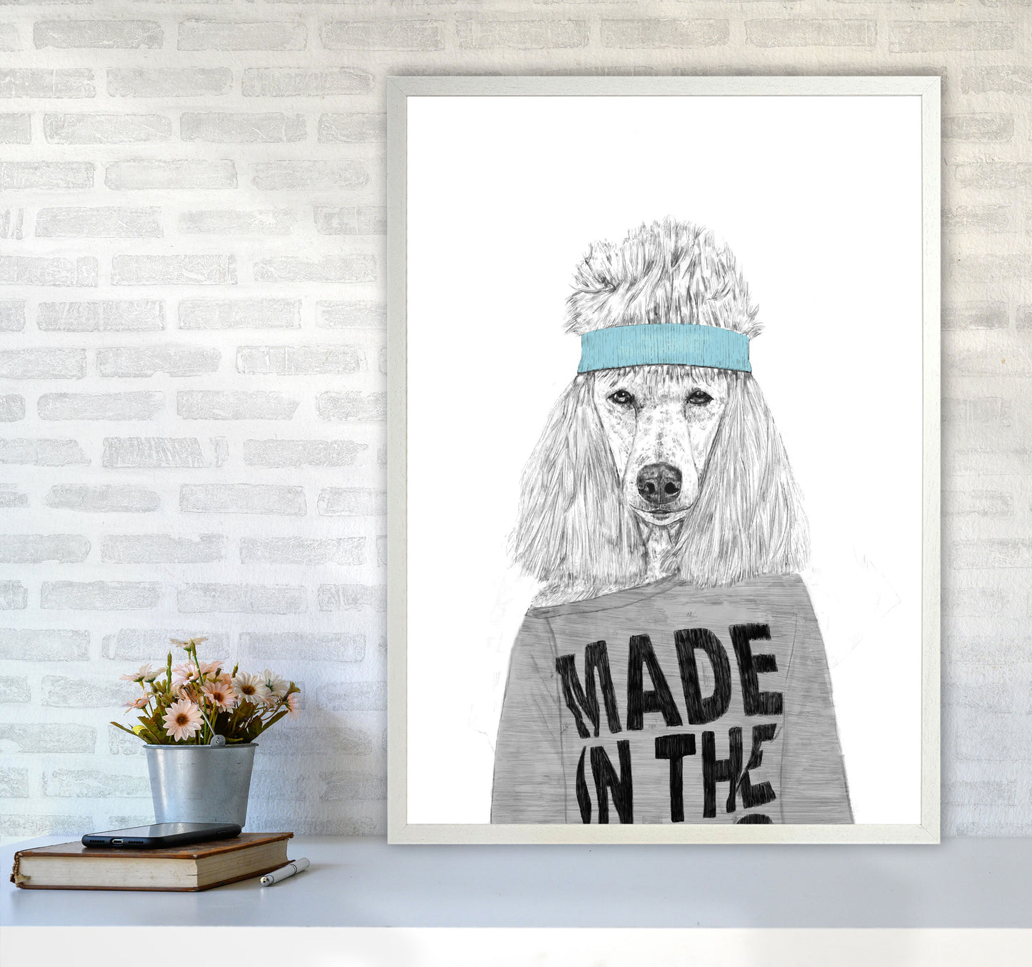80's Bitch Dog Animal Modern Art Print by Balaz Solti A1 Oak Frame
