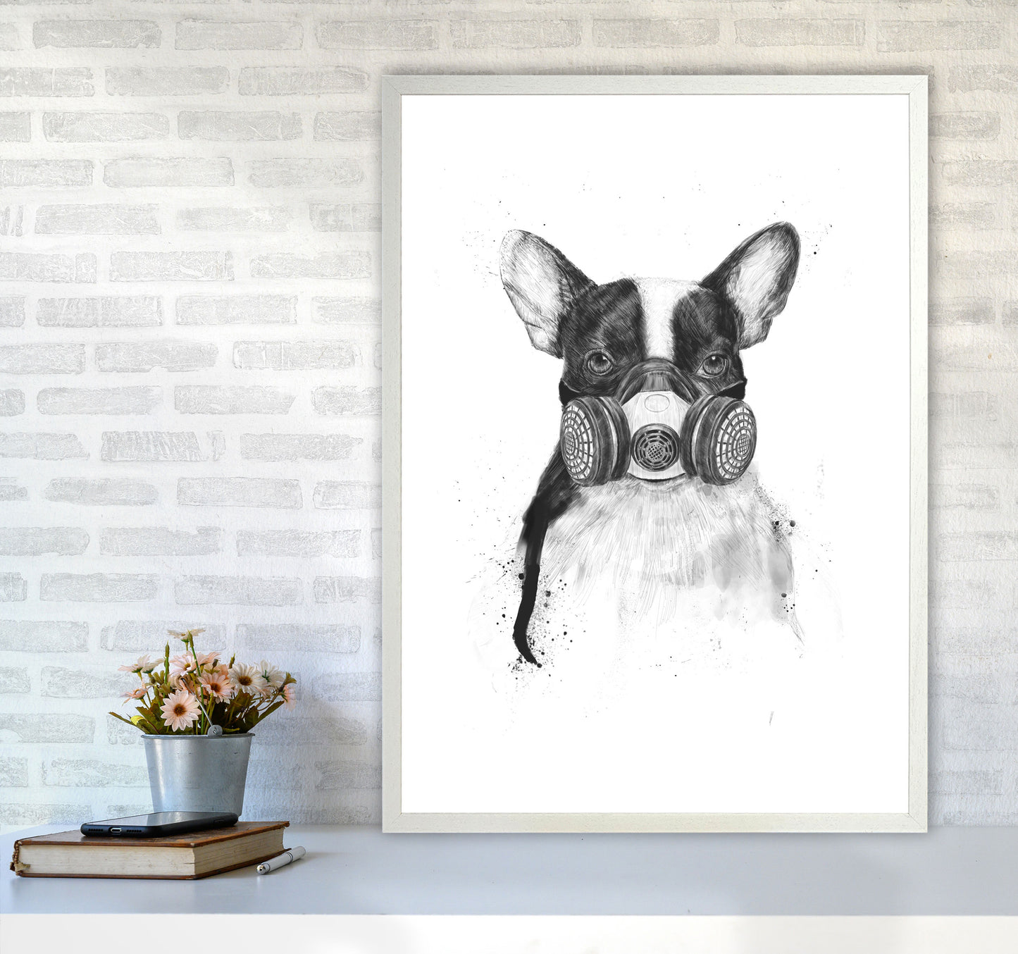 Big City Life Bulldog Animal Art Print by Balaz Solti A1 Oak Frame