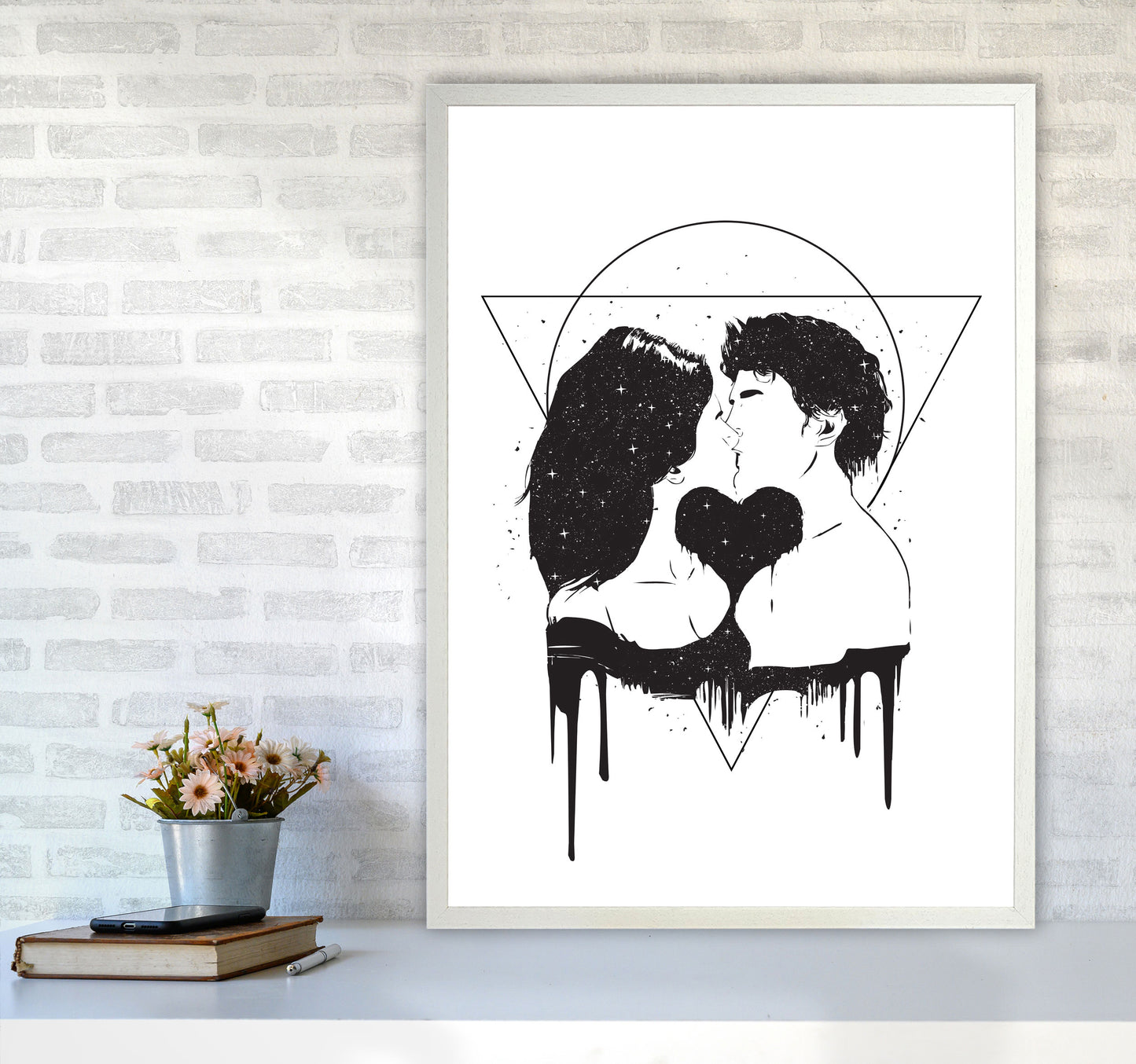Cosmic Love B&W Art Print by Balaz Solti A1 Oak Frame