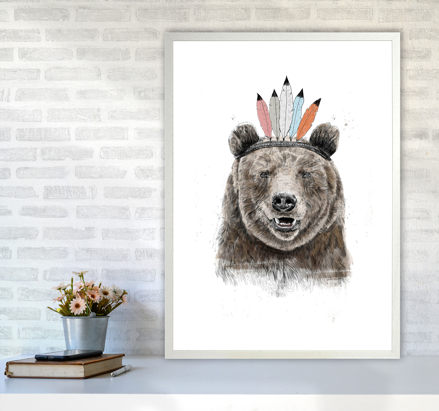 Festival Bear Animal Art Print by Balaz Solti A1 Oak Frame