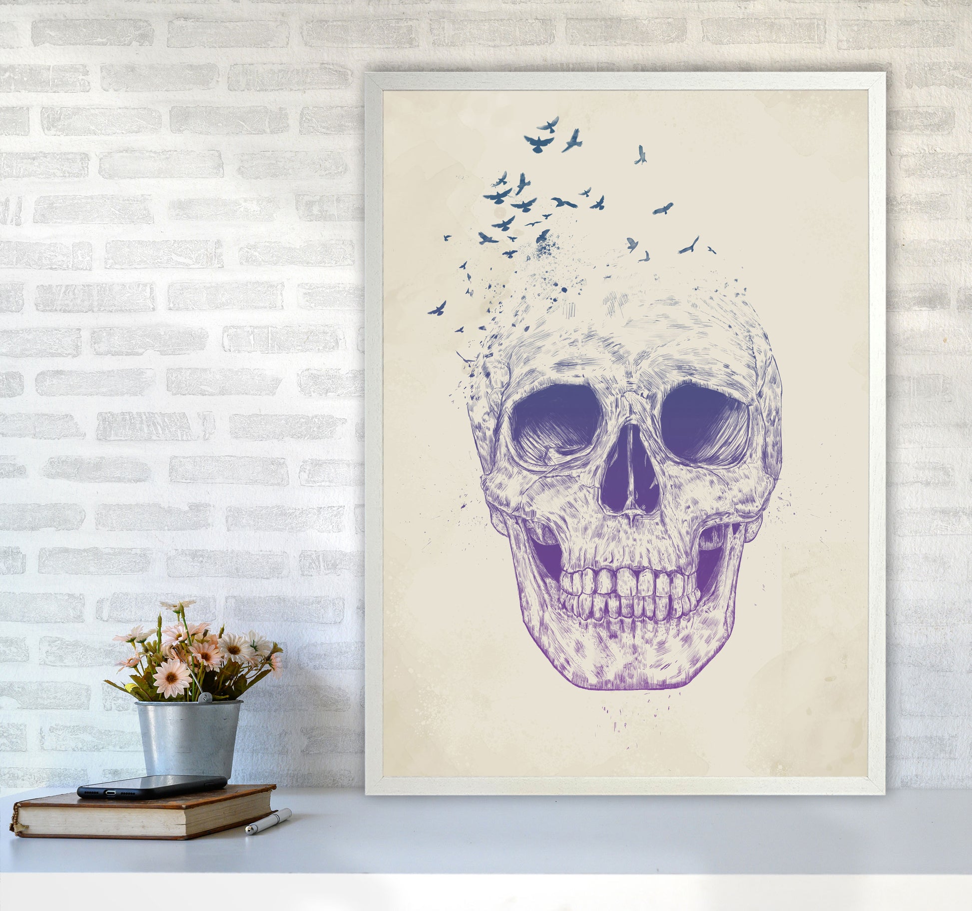 Let Them Fly Skull II Gothic Art Print by Balaz Solti A1 Oak Frame