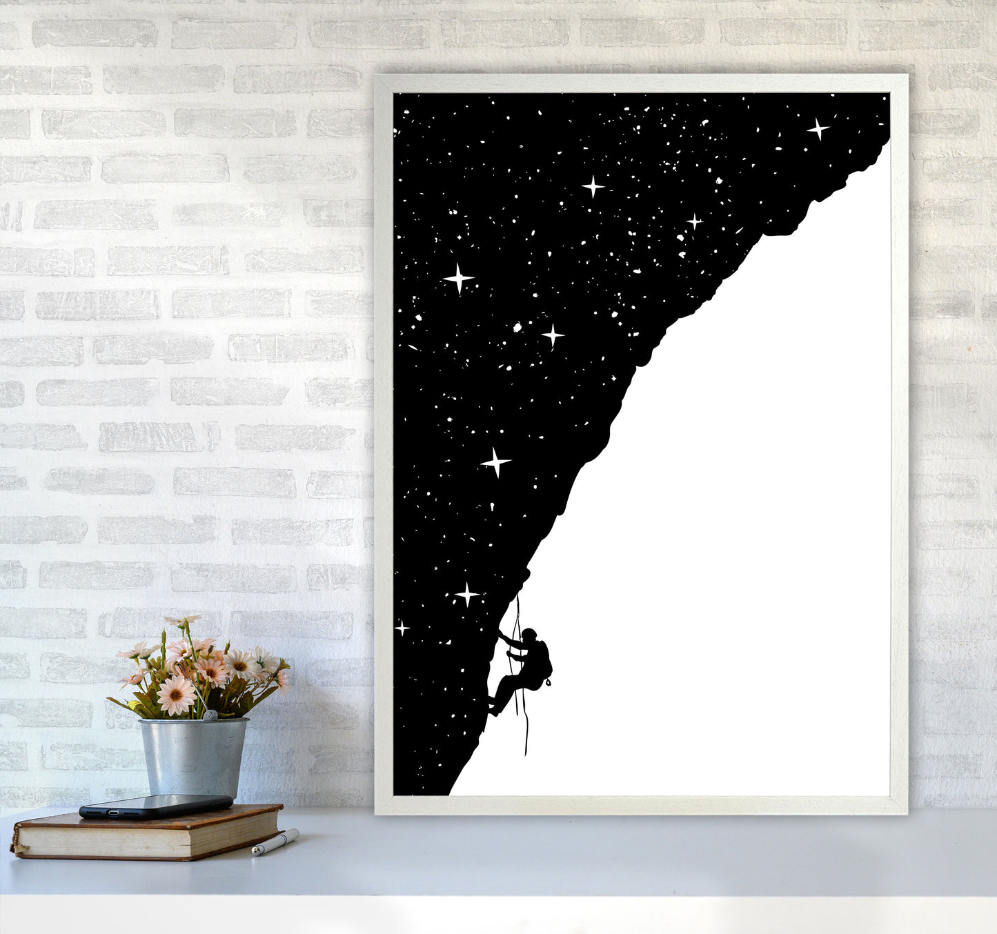 Night Climber B&W Art Print by Balaz Solti A1 Oak Frame