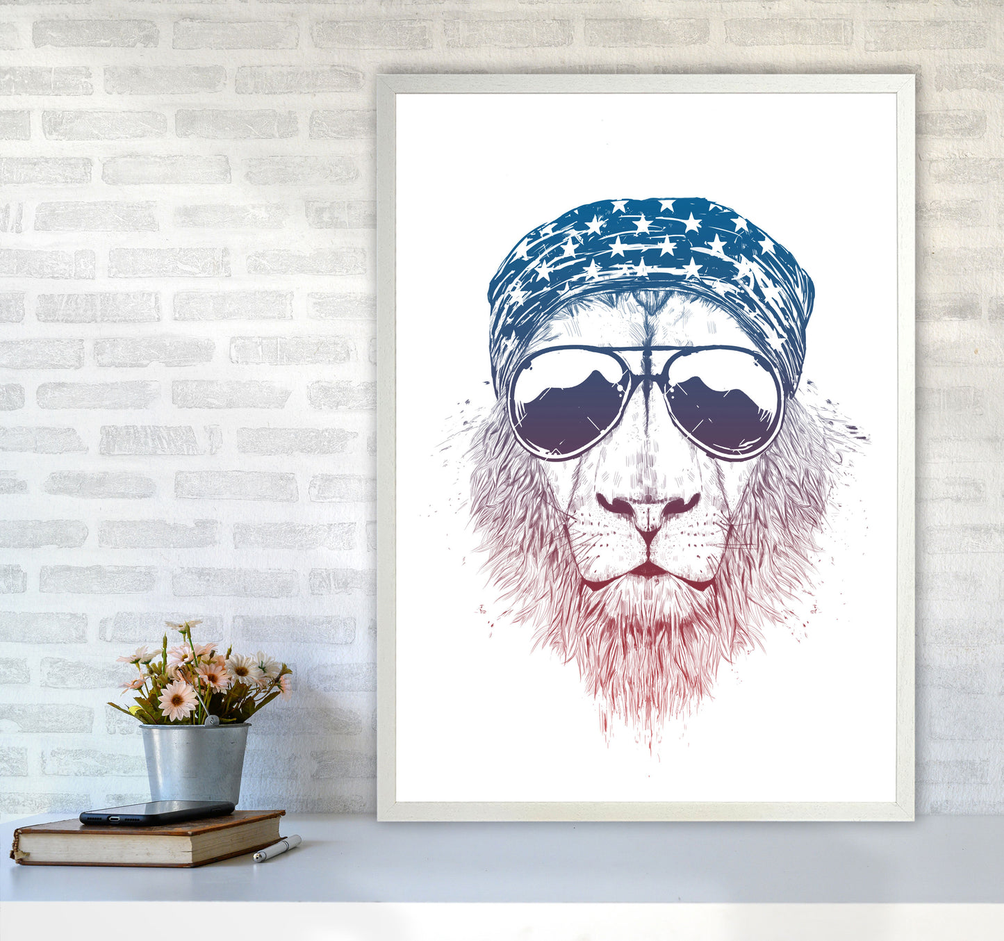 Wild Lion Colour Animal Art Print by Balaz Solti A1 Oak Frame