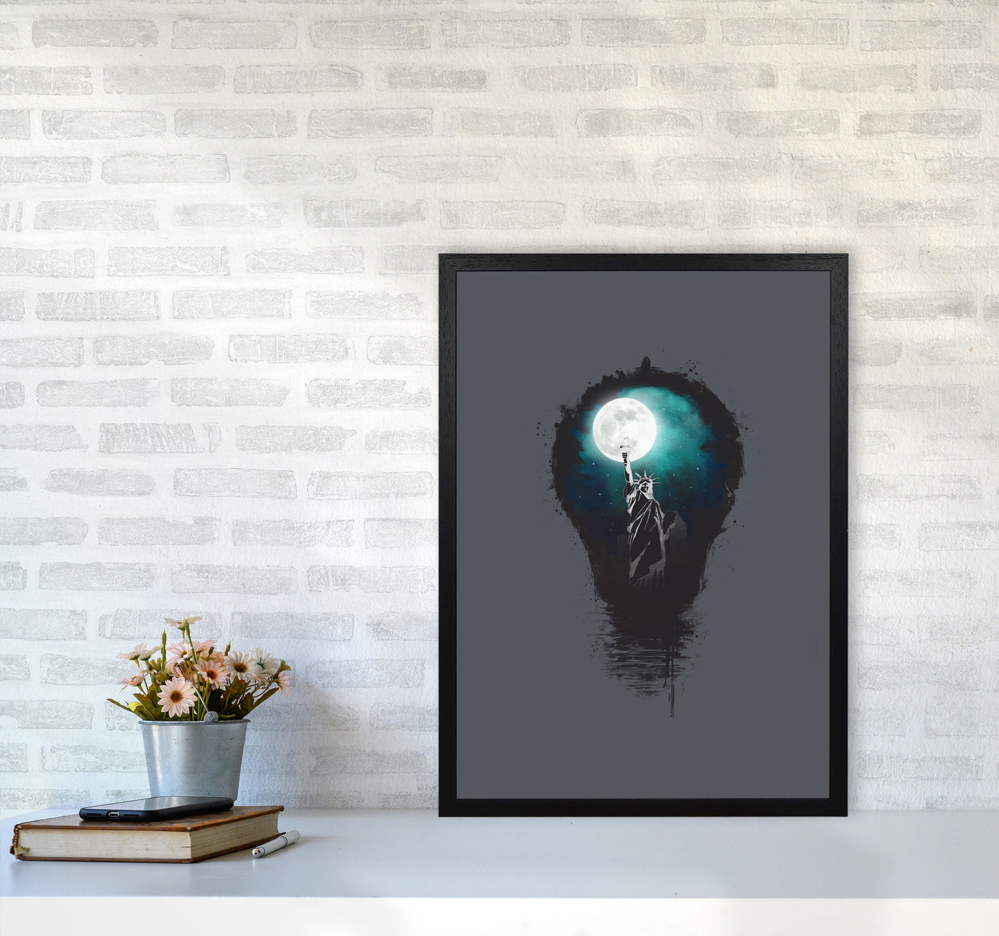 Big City Lights Art Print by Balaz Solti A2 White Frame
