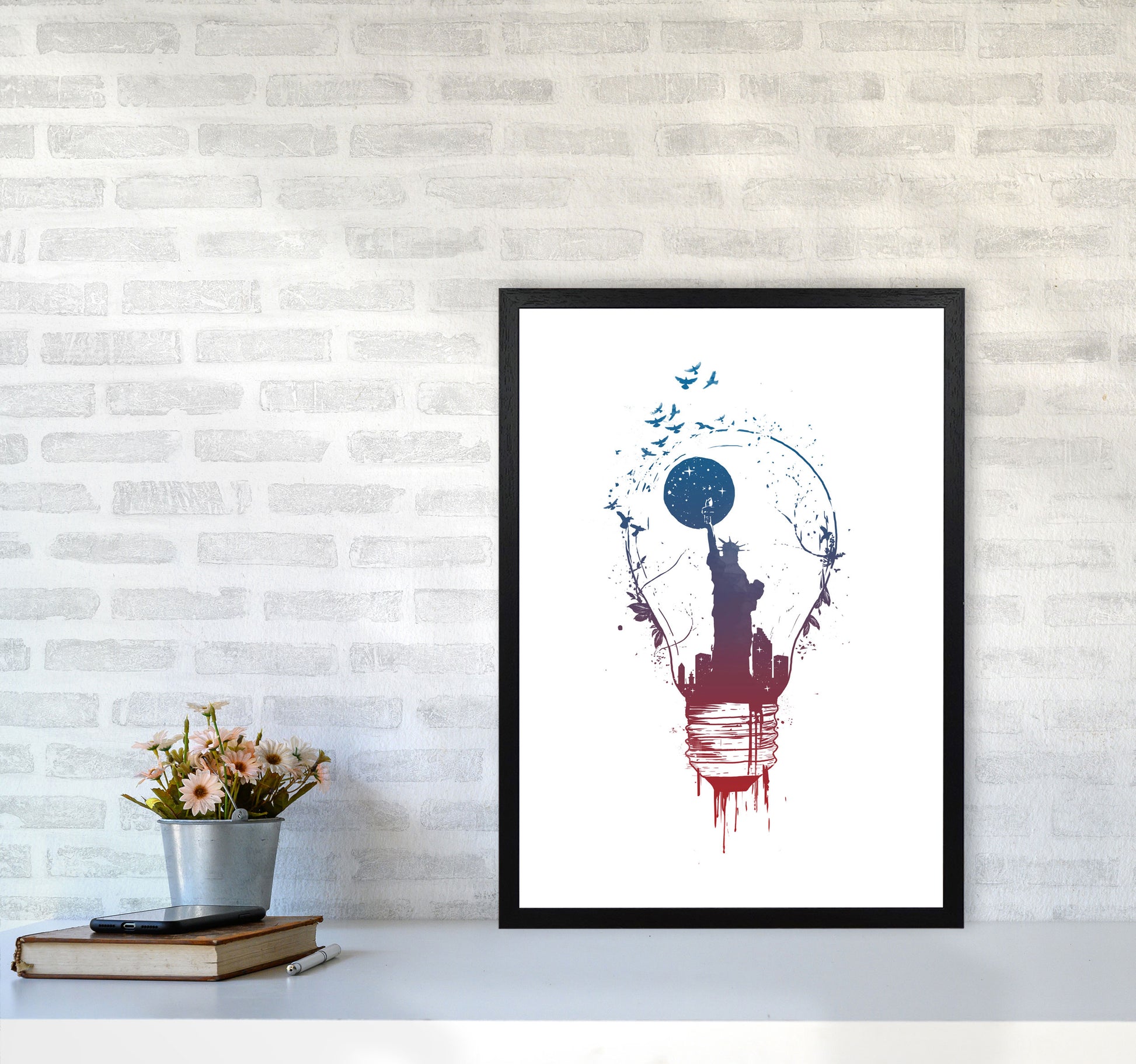 Big City Lights Art Print by Balaz Solti A2 White Frame