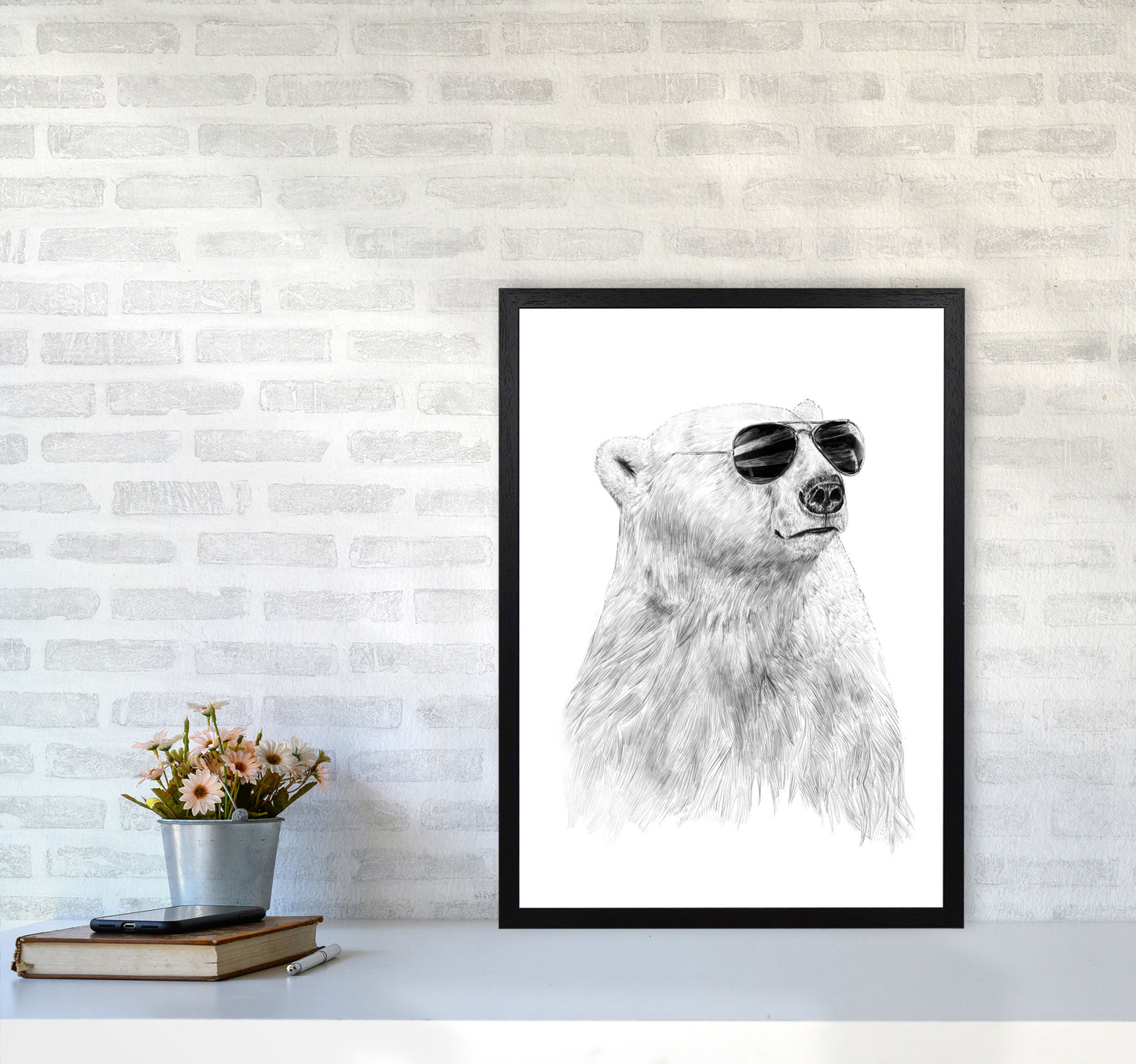Don't Let The Sun Go Down Bear Animal Art Print by Balaz Solti A2 White Frame