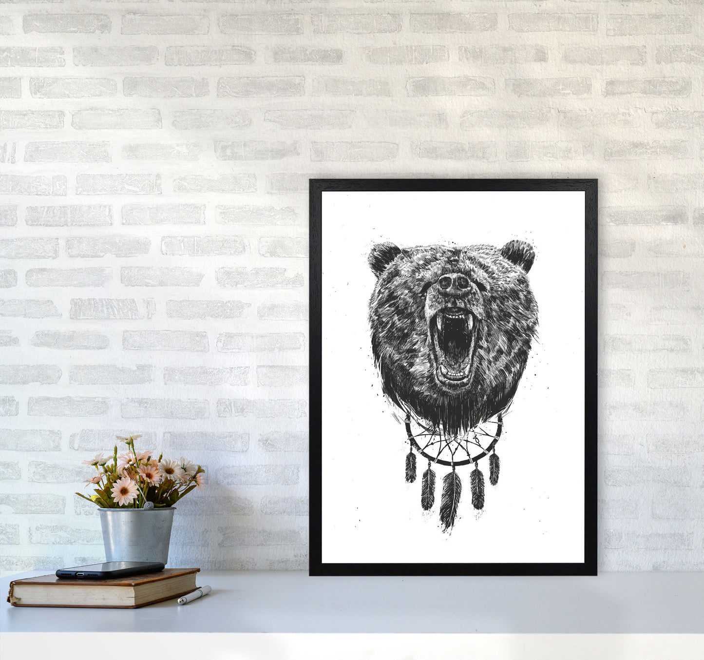 Don't Wake The Bear Animal Art Print by Balaz Solti A2 White Frame