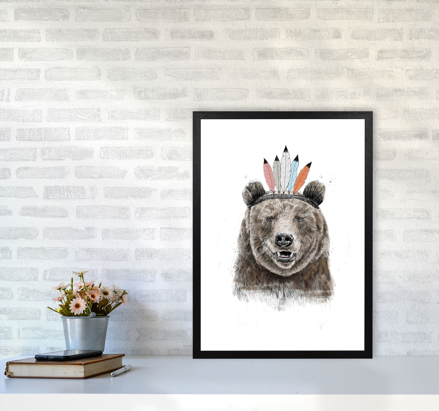 Festival Bear Animal Art Print by Balaz Solti A2 White Frame