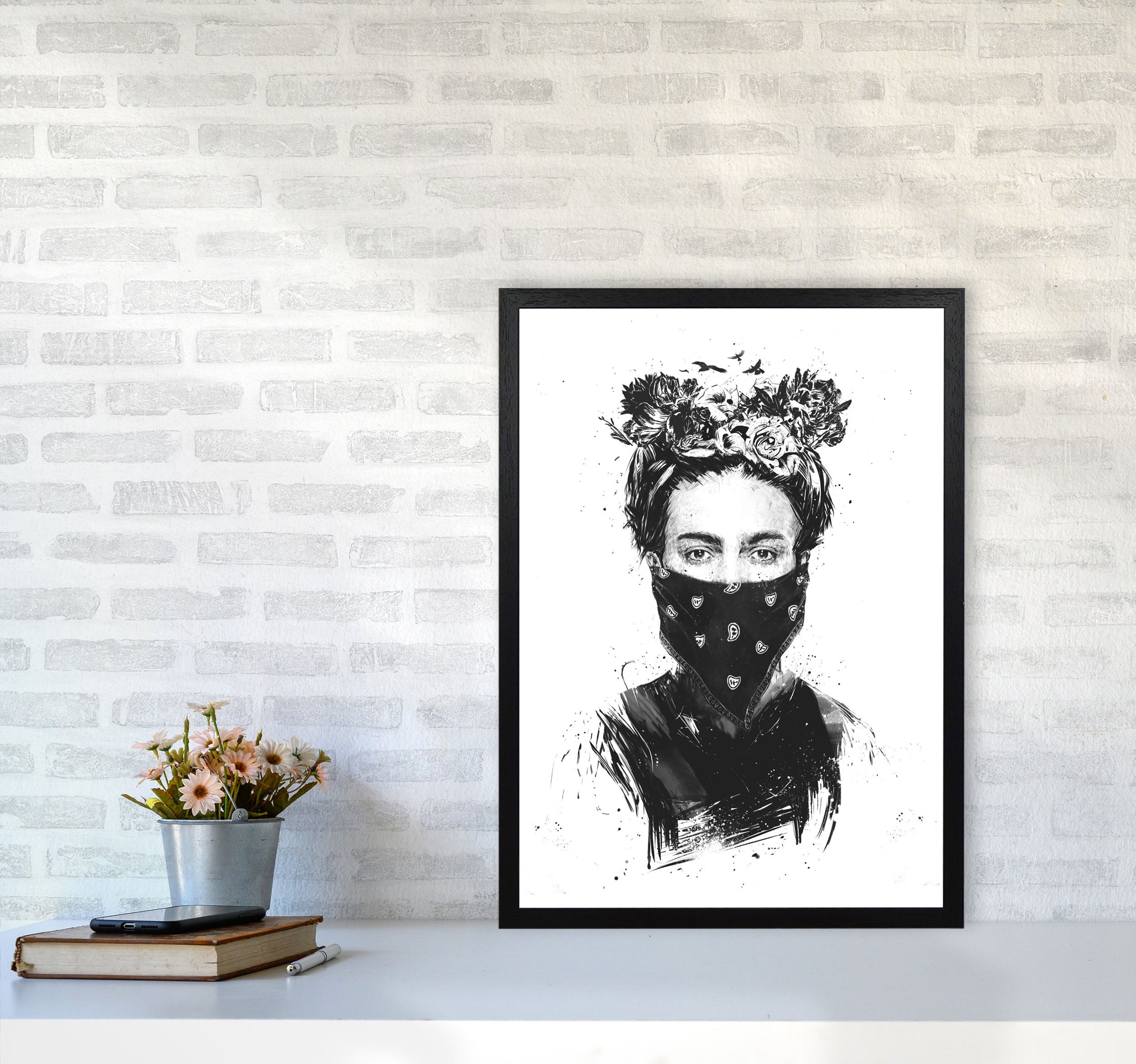 Rebel Girl Art Print by Balaz Solti A2 White Frame