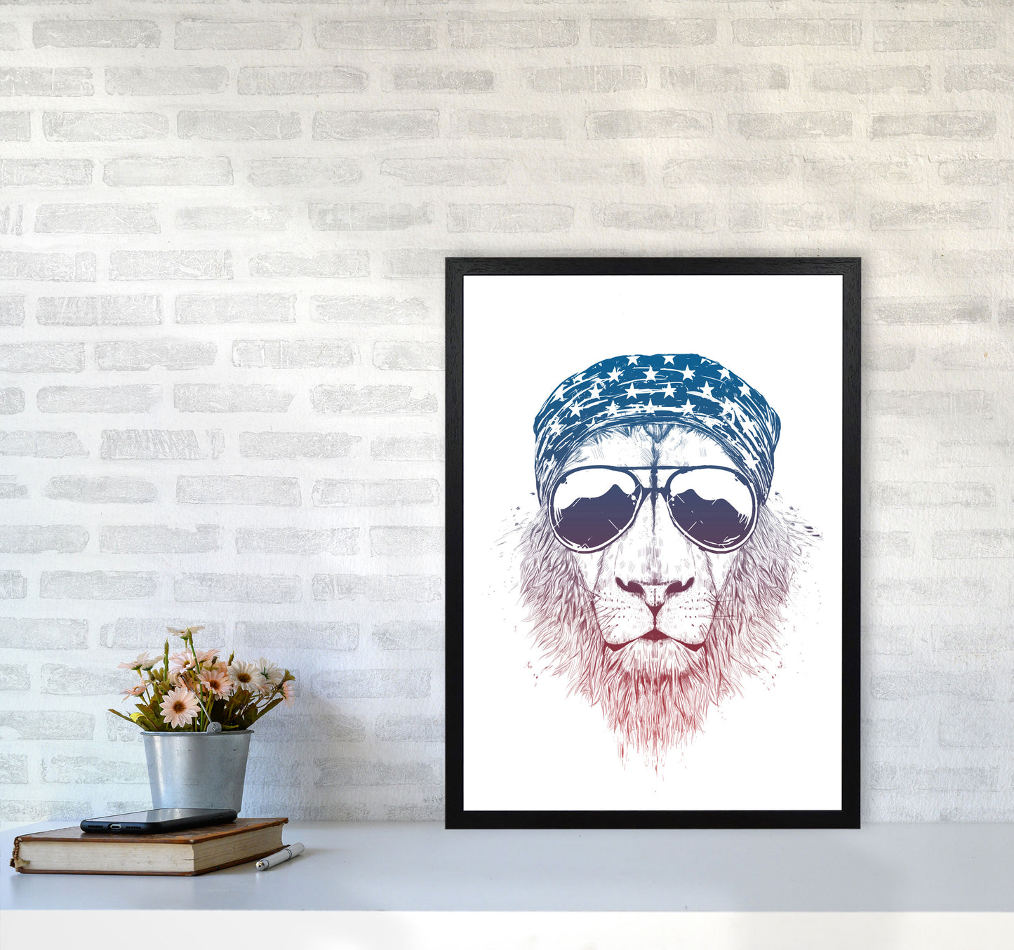 Wild Lion Colour Animal Art Print by Balaz Solti A2 White Frame
