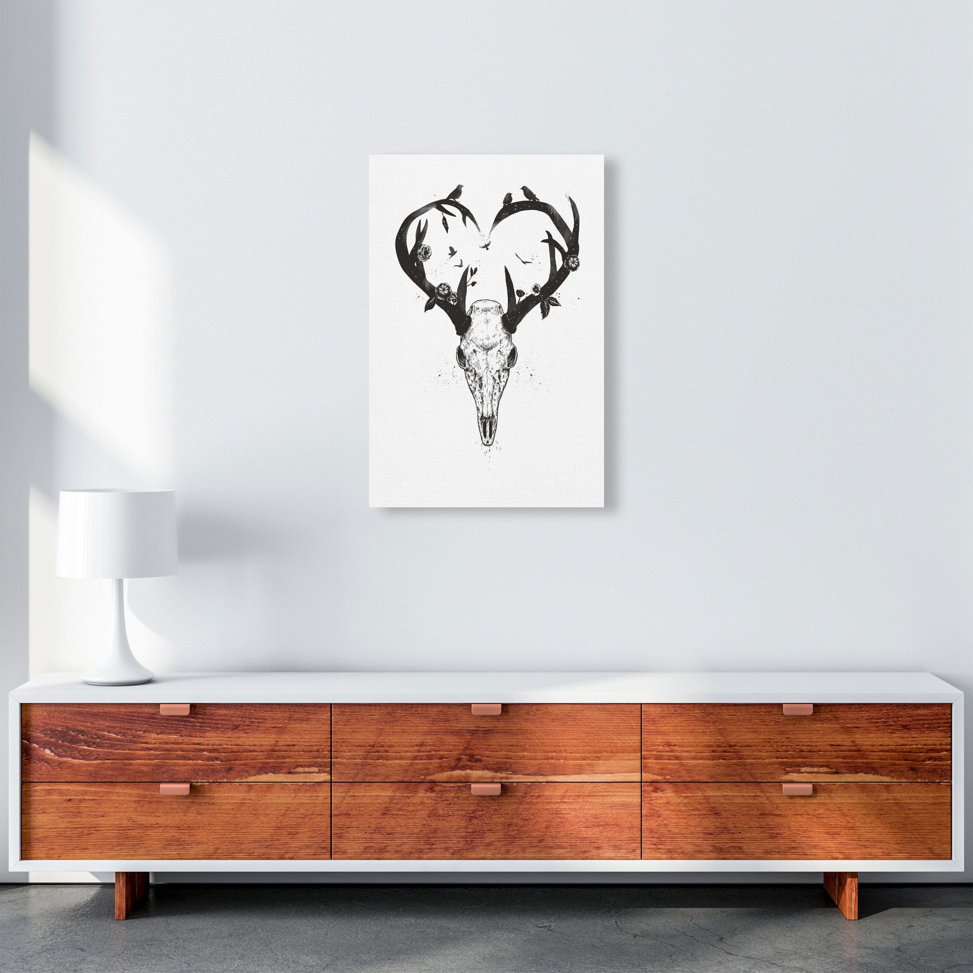 Never-ending Love Deer Skull B&W Animal Art Print by Balaz Solti A2 Canvas