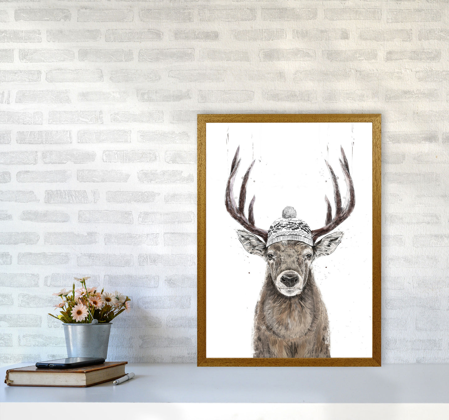 Lets Go Outside Reindeer Animal Art Print by Balaz Solti A2 Print Only