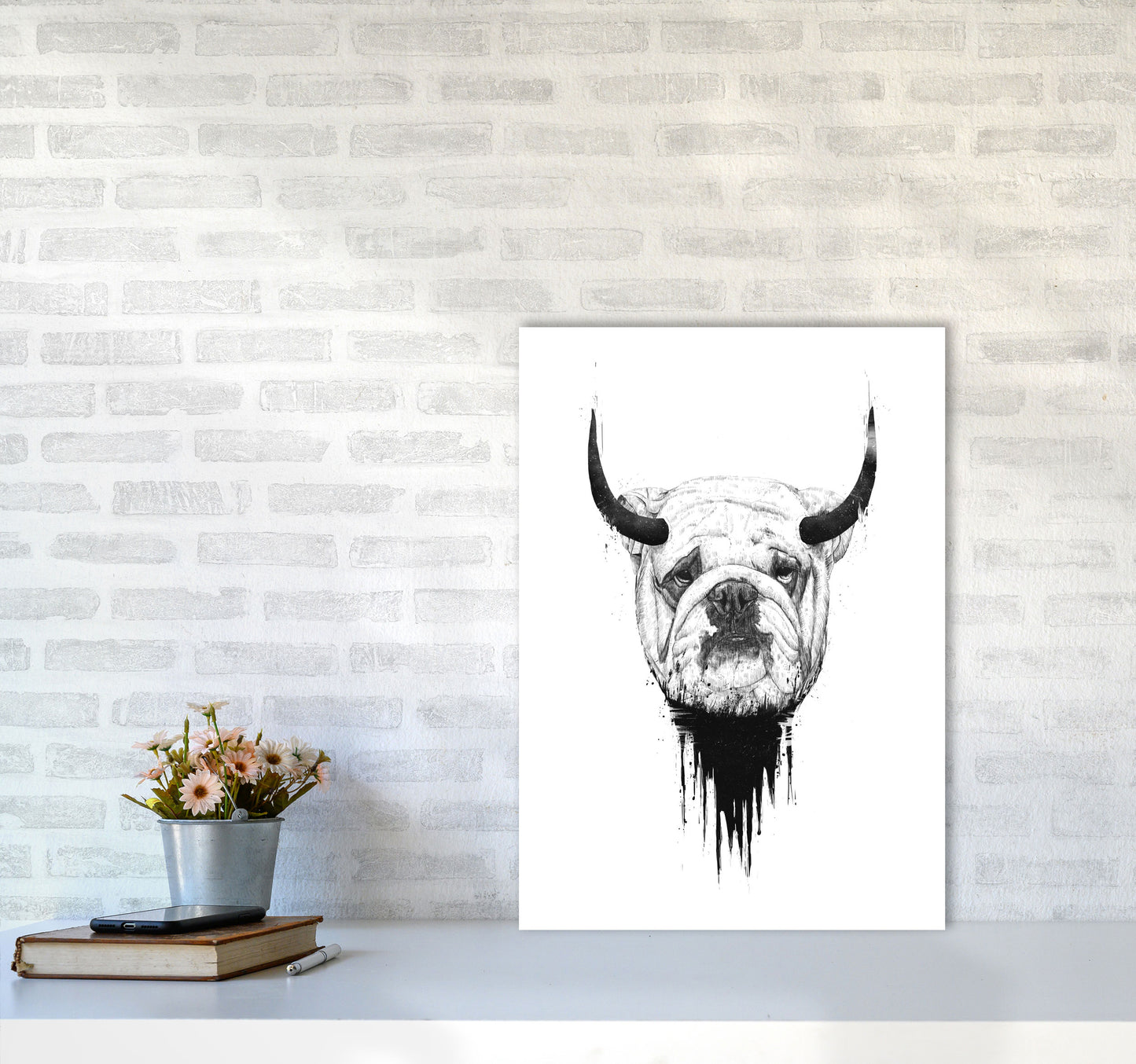Bulldog Horns Animal Art Print by Balaz Solti A2 Black Frame