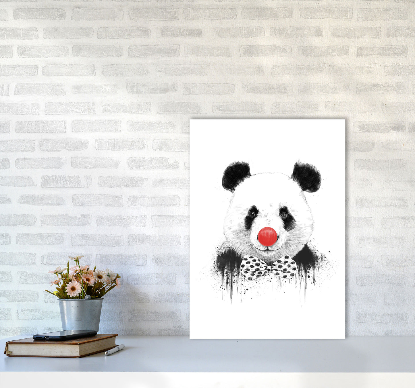 Clown Panda Animal Art Print by Balaz Solti A2 Black Frame