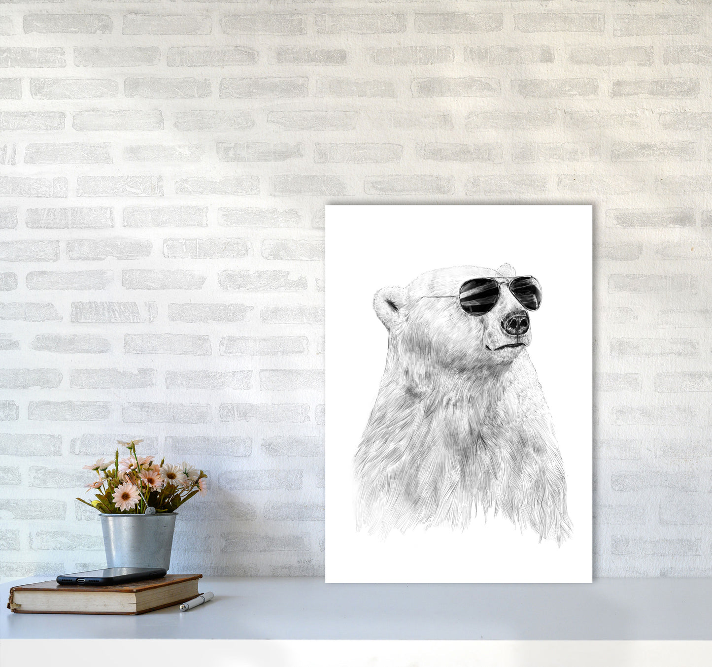 Don't Let The Sun Go Down Bear Animal Art Print by Balaz Solti A2 Black Frame