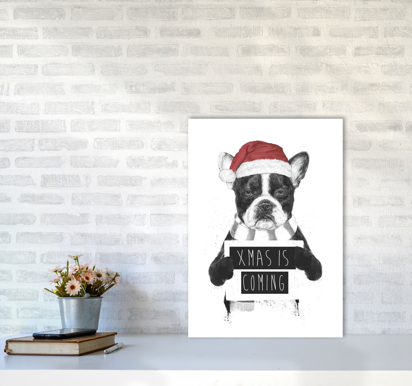 Xmas Is Coming Animal Art Print by Balaz Solti A2 Black Frame