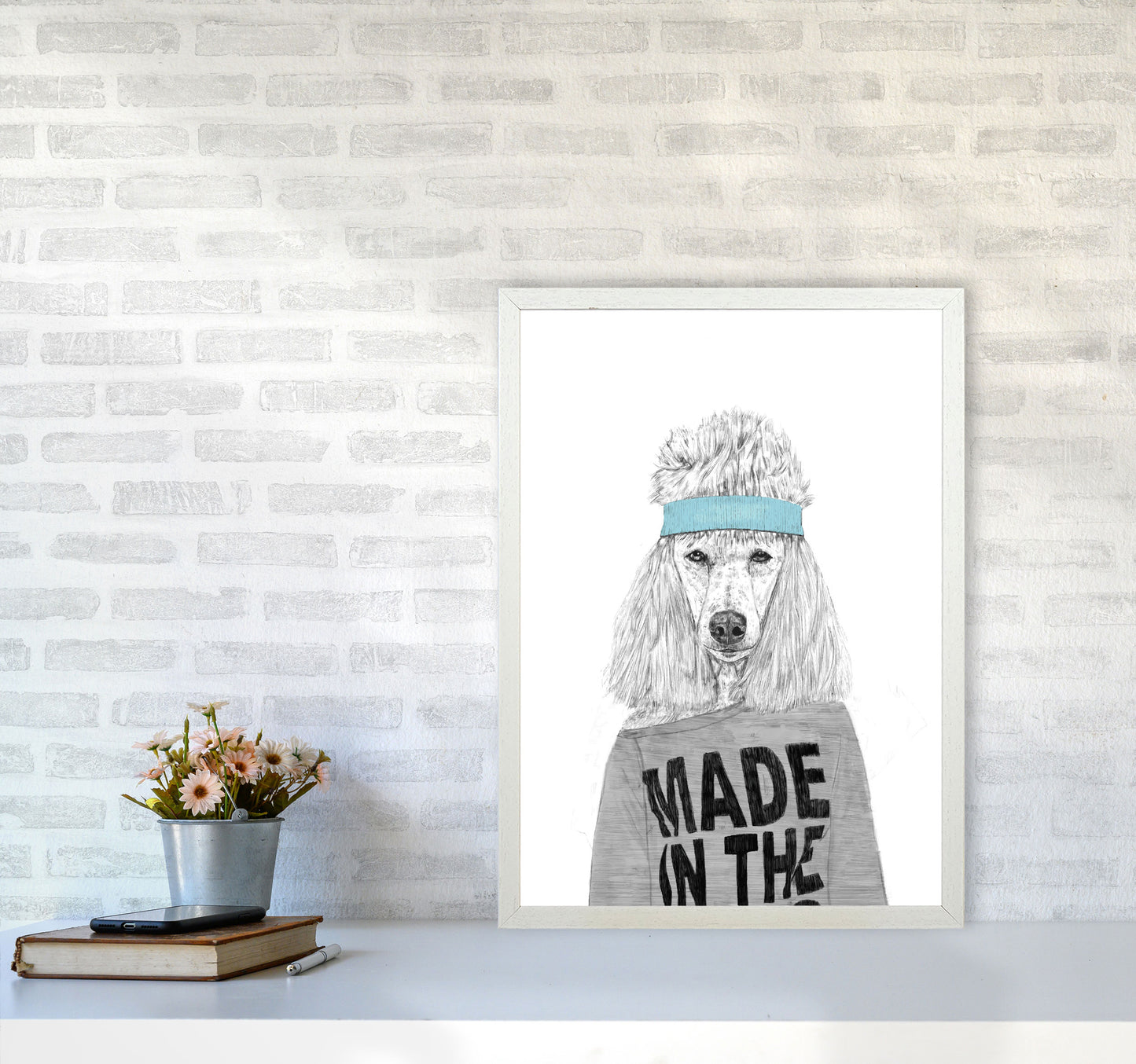80's Bitch Dog Animal Modern Art Print by Balaz Solti A2 Oak Frame