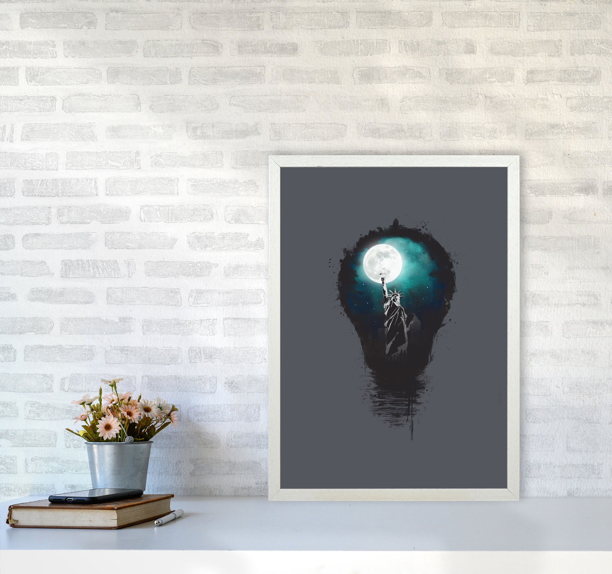 Big City Lights Art Print by Balaz Solti A2 Oak Frame