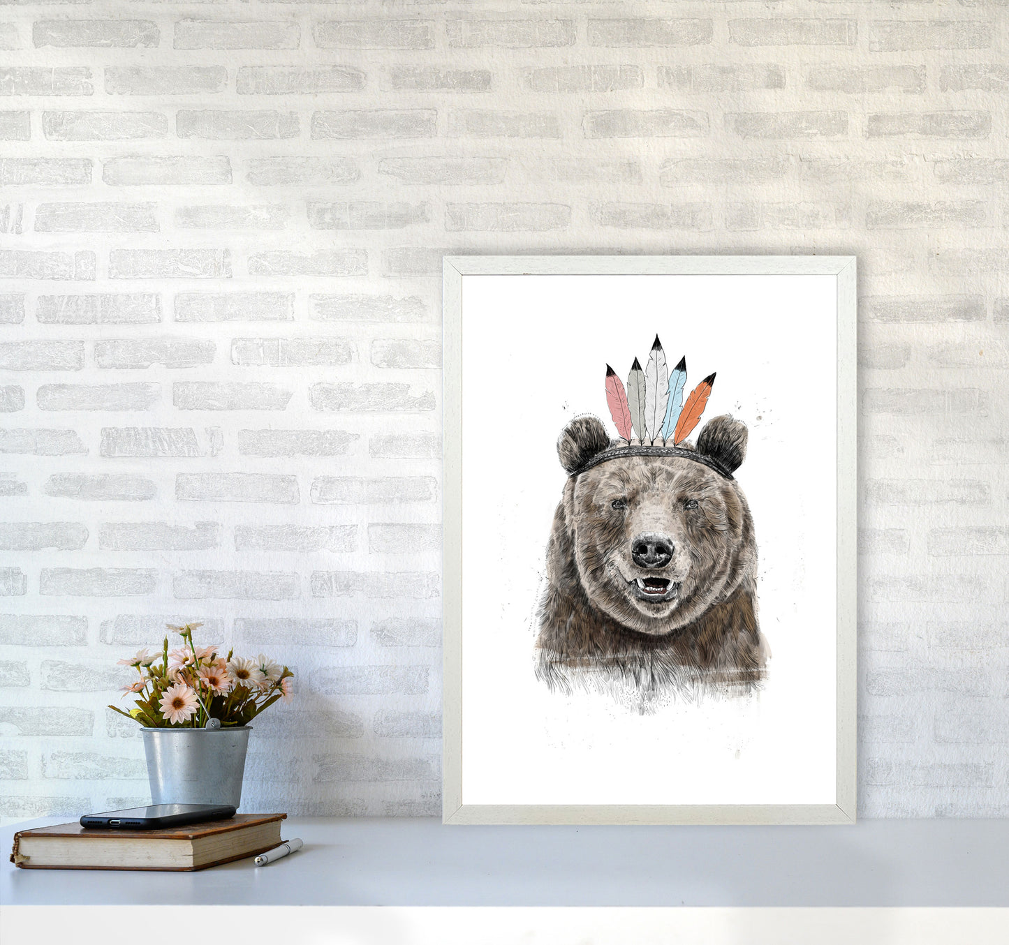 Festival Bear Animal Art Print by Balaz Solti A2 Oak Frame