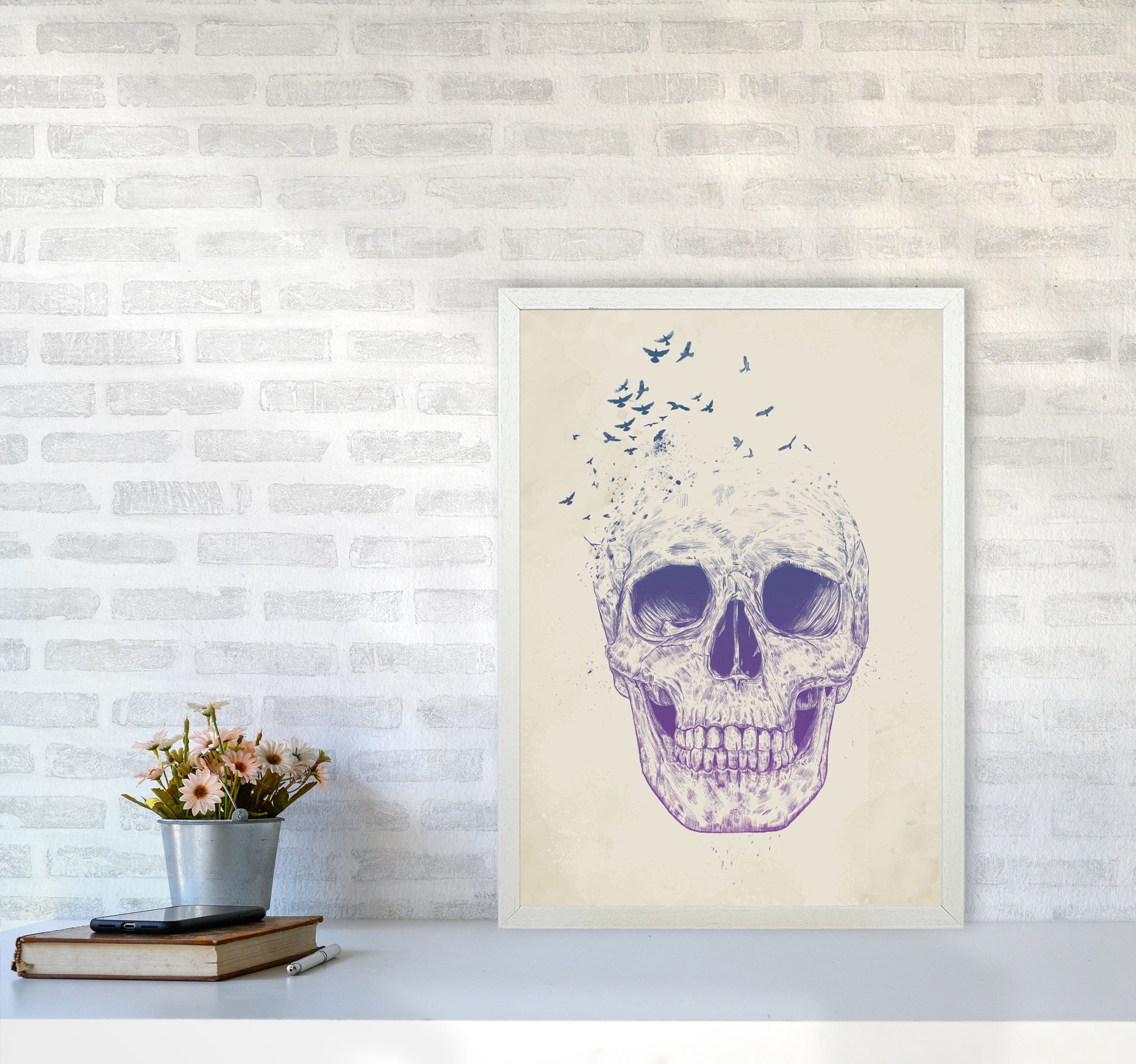 Let Them Fly Skull II Gothic Art Print by Balaz Solti A2 Oak Frame