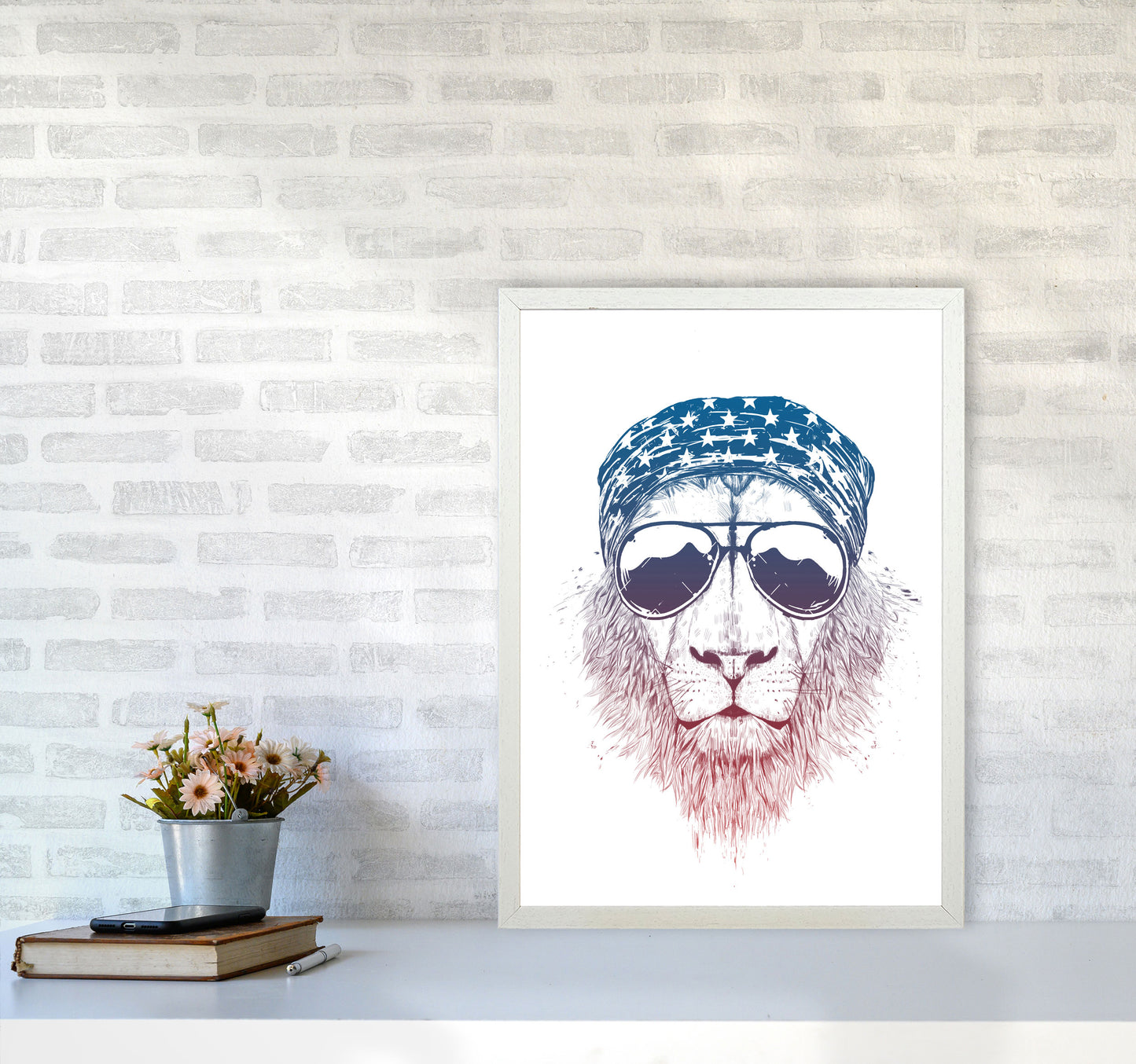 Wild Lion Colour Animal Art Print by Balaz Solti A2 Oak Frame
