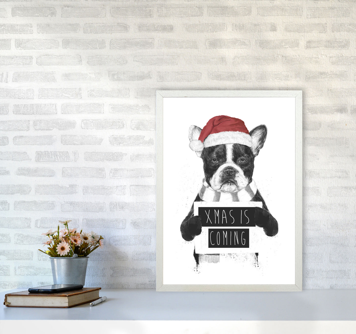 Xmas Is Coming Animal Art Print by Balaz Solti A2 Oak Frame